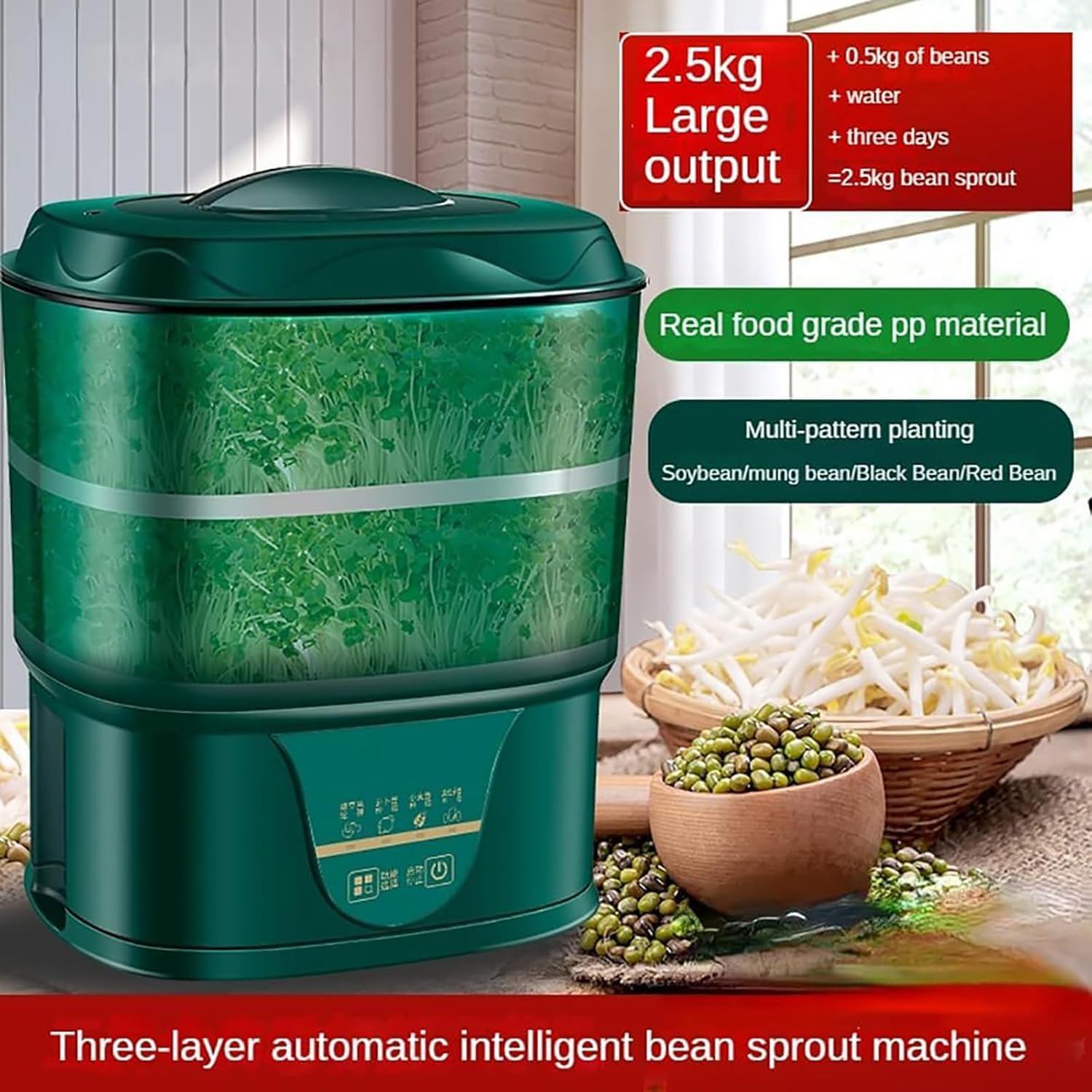 Machine automatique de germes de haricots, germination de graines à 2 couches pour soja, haricots mungo, haricots rouges, radis – Kit de culture en cuisine pour usage domestique