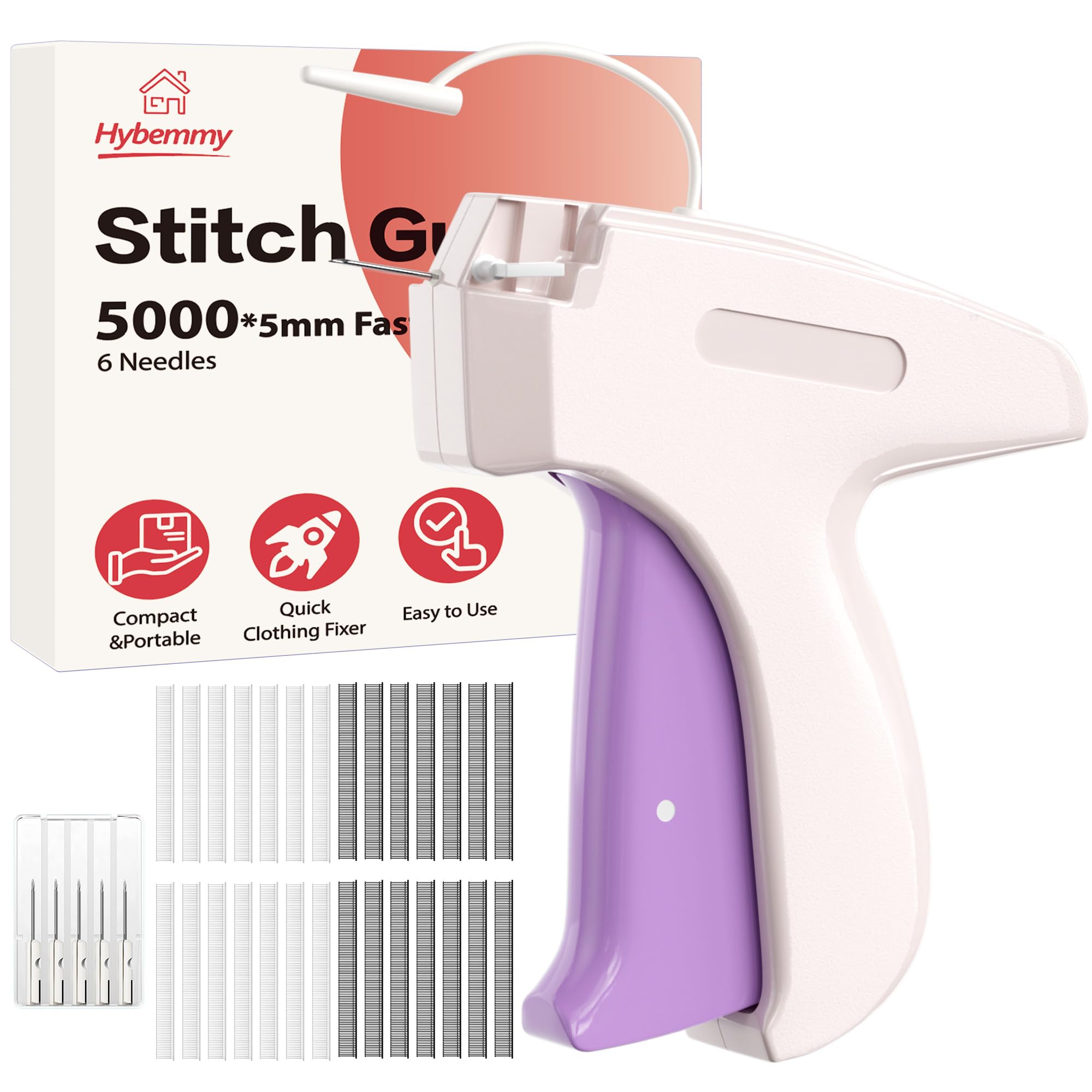 Photo 1 of Stitch  For Clothes, Portable Handheld Tagging Gun for Clothing, Stitch Quick Clothing Fixer Includes 2500 Black Fasteners & 2500 White Fasteners with 6 Needles, White