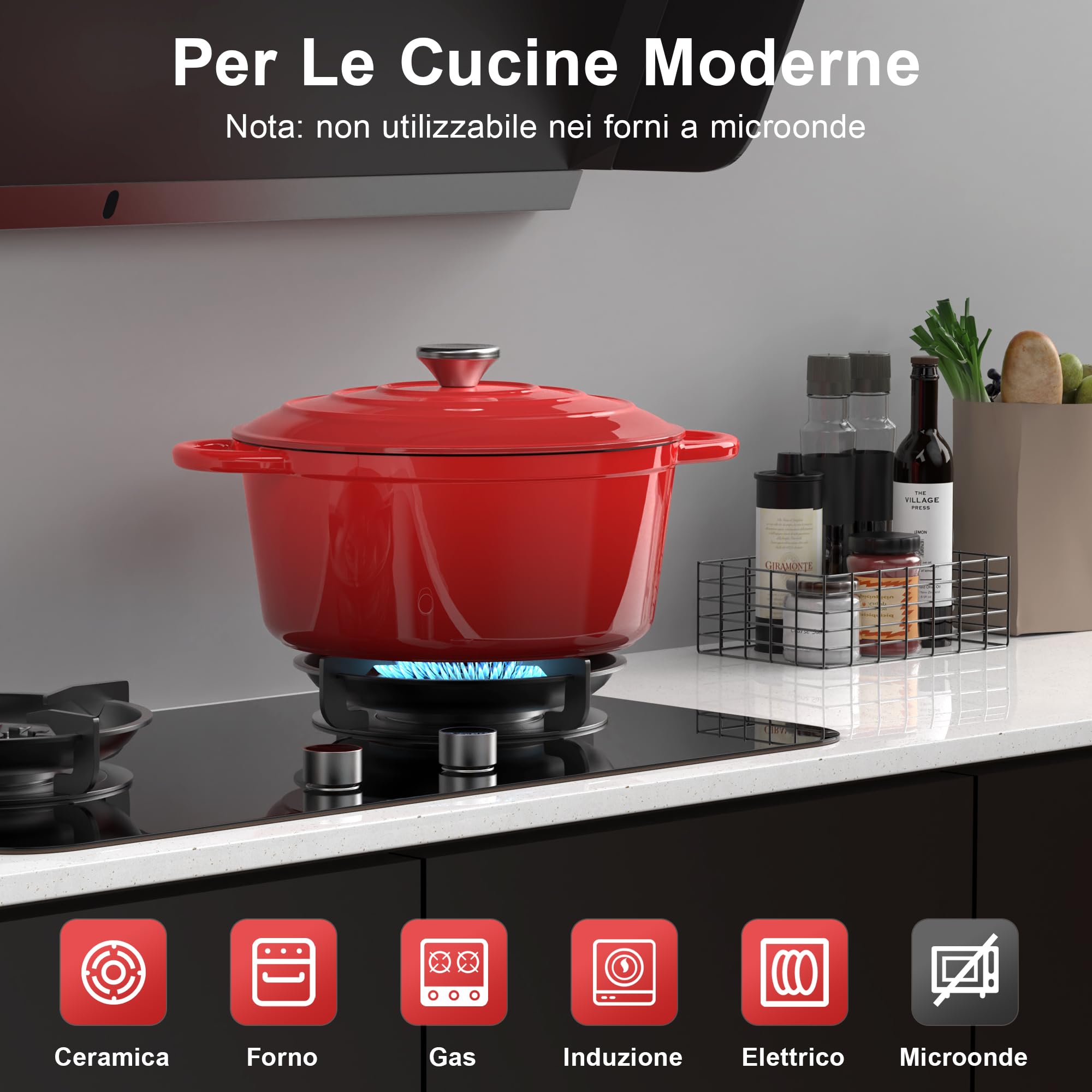 Pentola in Ghisa Smaltata - 26cm Pentole Olandese con Coperchio Casseruola Dutch Oven, Topbooc Rotonda Cocotte Padella Compatibile Induzione, Gas, Forno, per Pane, Stufati, Zuppe, 5L