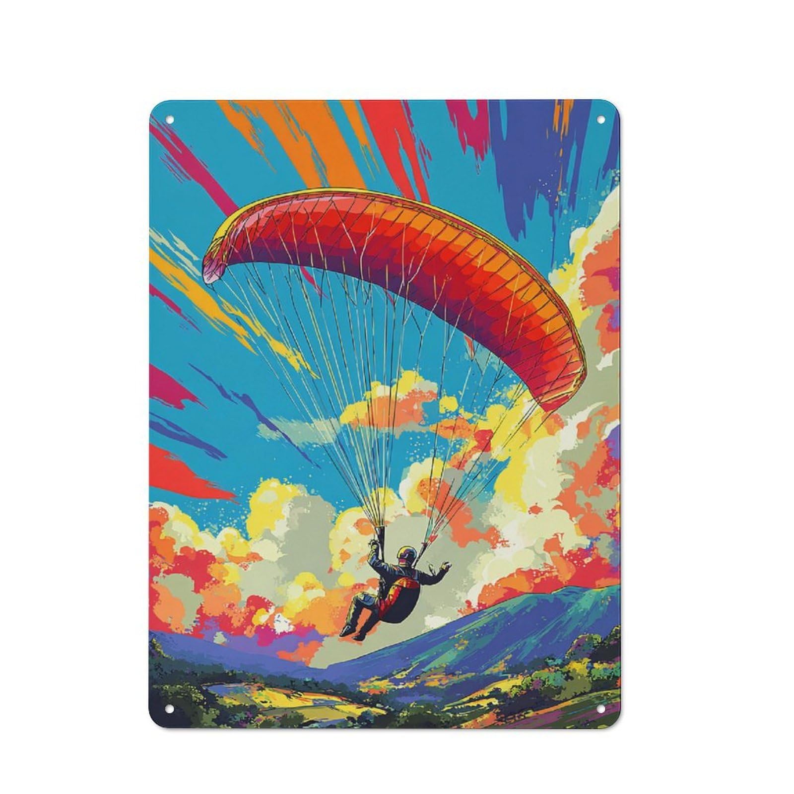 Junmoney Paraglider Soaring Through Colorful Sky Metal Wall Sign 40X30cm Featuring For Home Bar Wall, Suited To Bar Sign Collectors