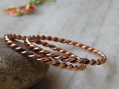 Miniatura 2 de Juego de 2 pulseras tensoras trenzadas de cobre puro, pulseras de cobre macizo para hombres y mujeres, joyería de salud hecha a mano