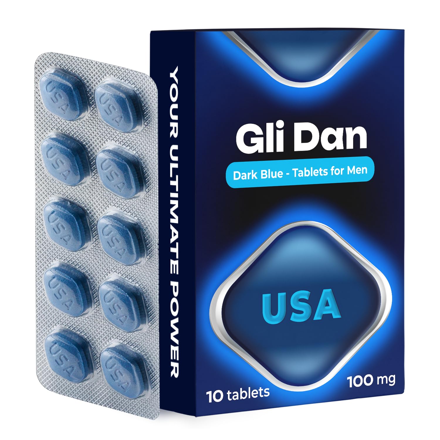 GliDan – 10 Dark Blue Stamina & Energy Pills for Men | Fast-Acting USA Herbal Formula with Korean Ginseng | Supports Physical Performance & Confidence | Made in The UK