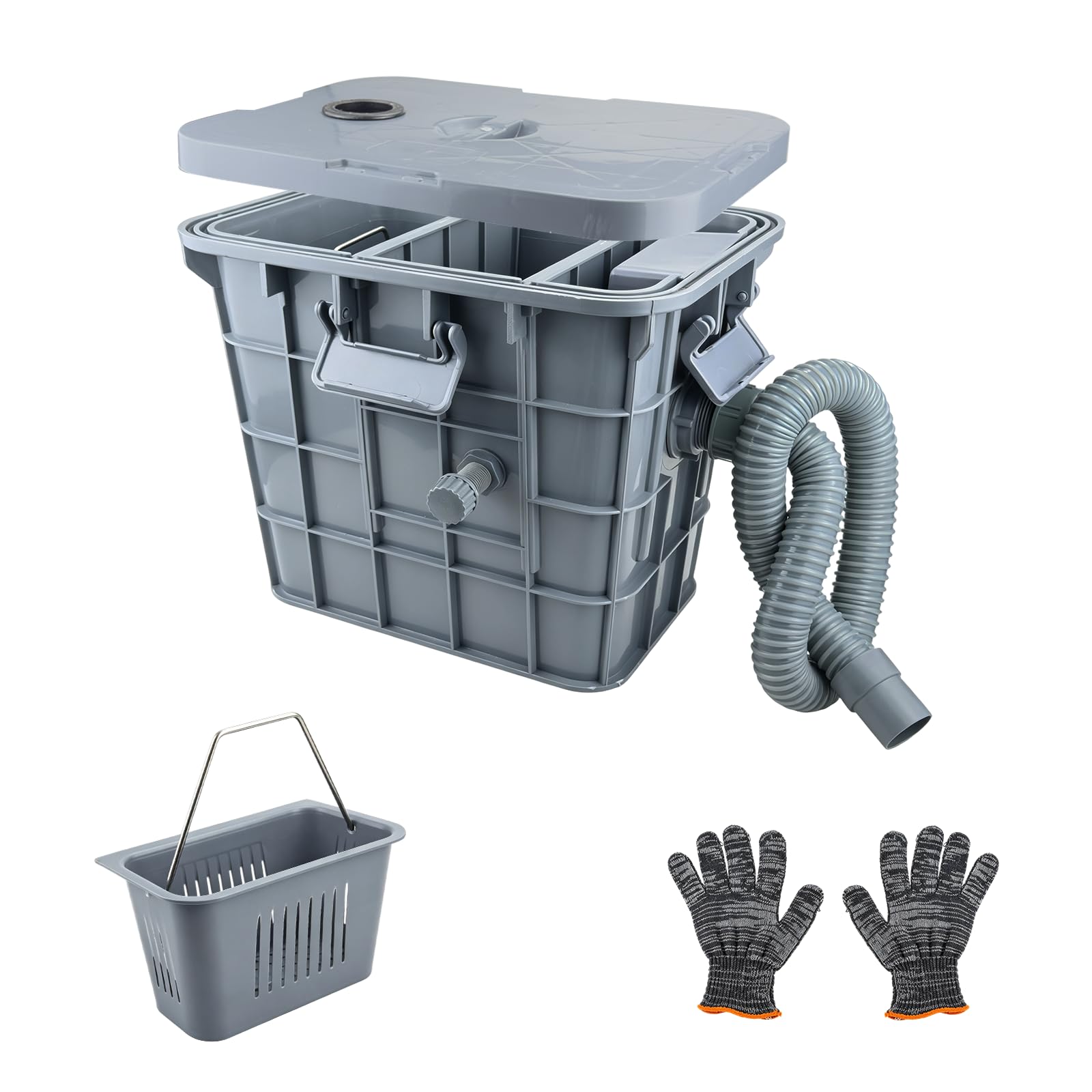 Kommerzieller Fettabscheider, 15L Öl Wasserabscheider mit 1 oberen Einlass, PP Removable Baffles zur Trennung von Altöl, Fett und Wasser verwendet für Restaurant Küchen 37x26x30cm