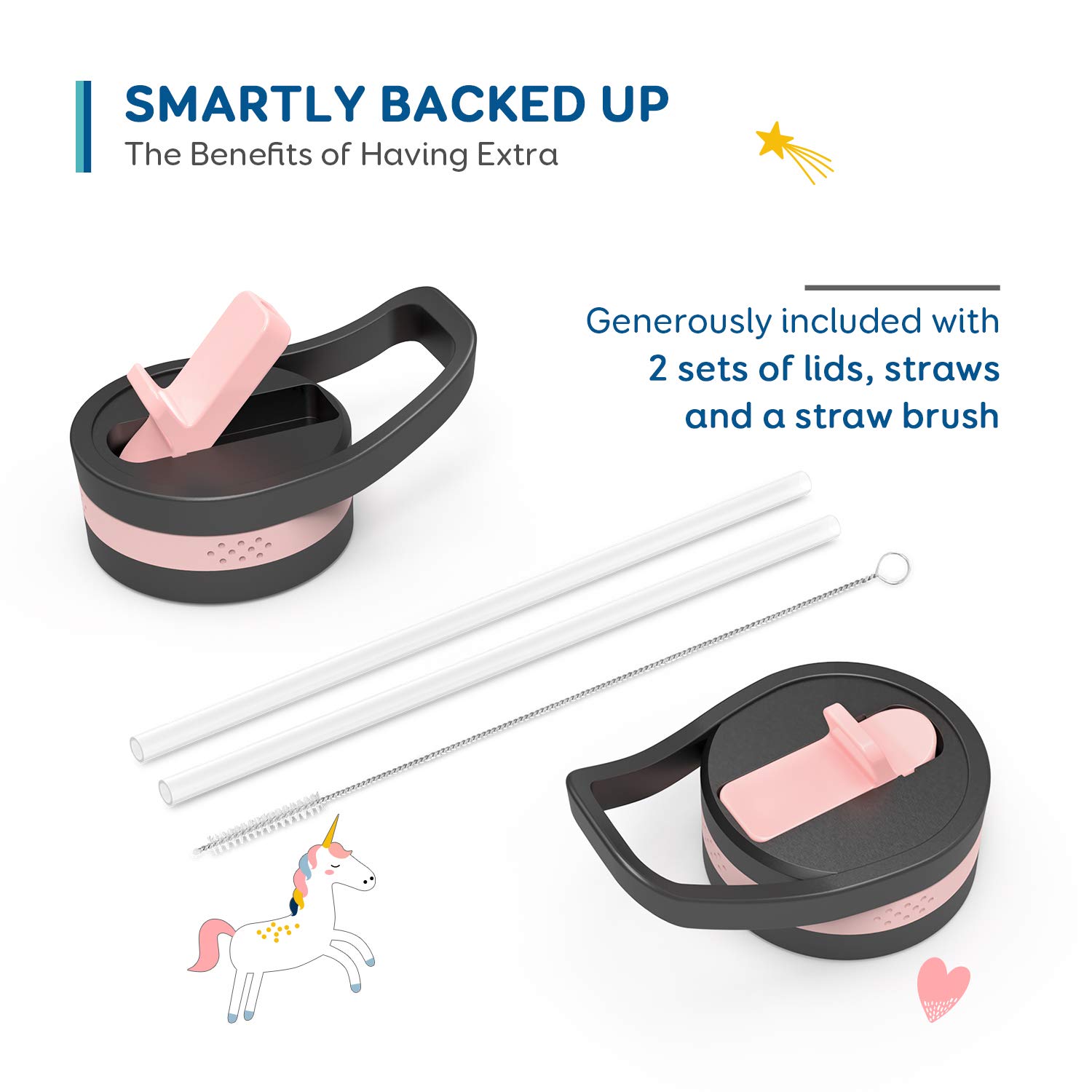 BUZIO Borraccia Con Cannuccia Unicorno in Acciaio Inox 400ml - Isolata per Bambini Senza BPA