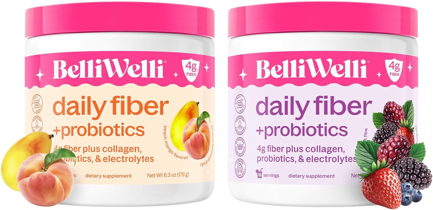Daily Fiber Supplement Bundle with Collagen, Probiotics & Electrolytes – Peach Mango & Wild Berry Flavors – Supports Digestion, Gut Balance, Hormonal Health & Debloating – 32 Servings Total