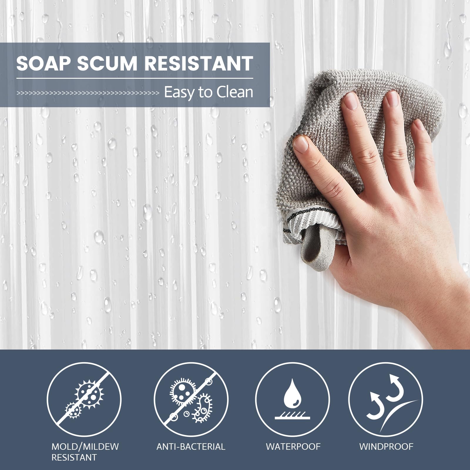 Aeici Small Shower Curtain Clear Waterproof Shower Curtain for Bathroom Bath W90 X H180 cm, Peva-transparent - Image 4
