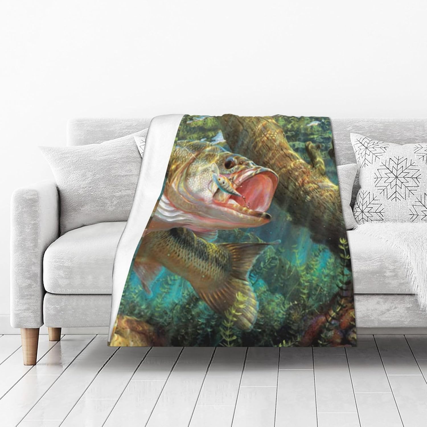 UltraSoft Flannel Blanket Bass Fish Fishing Throw Blankets