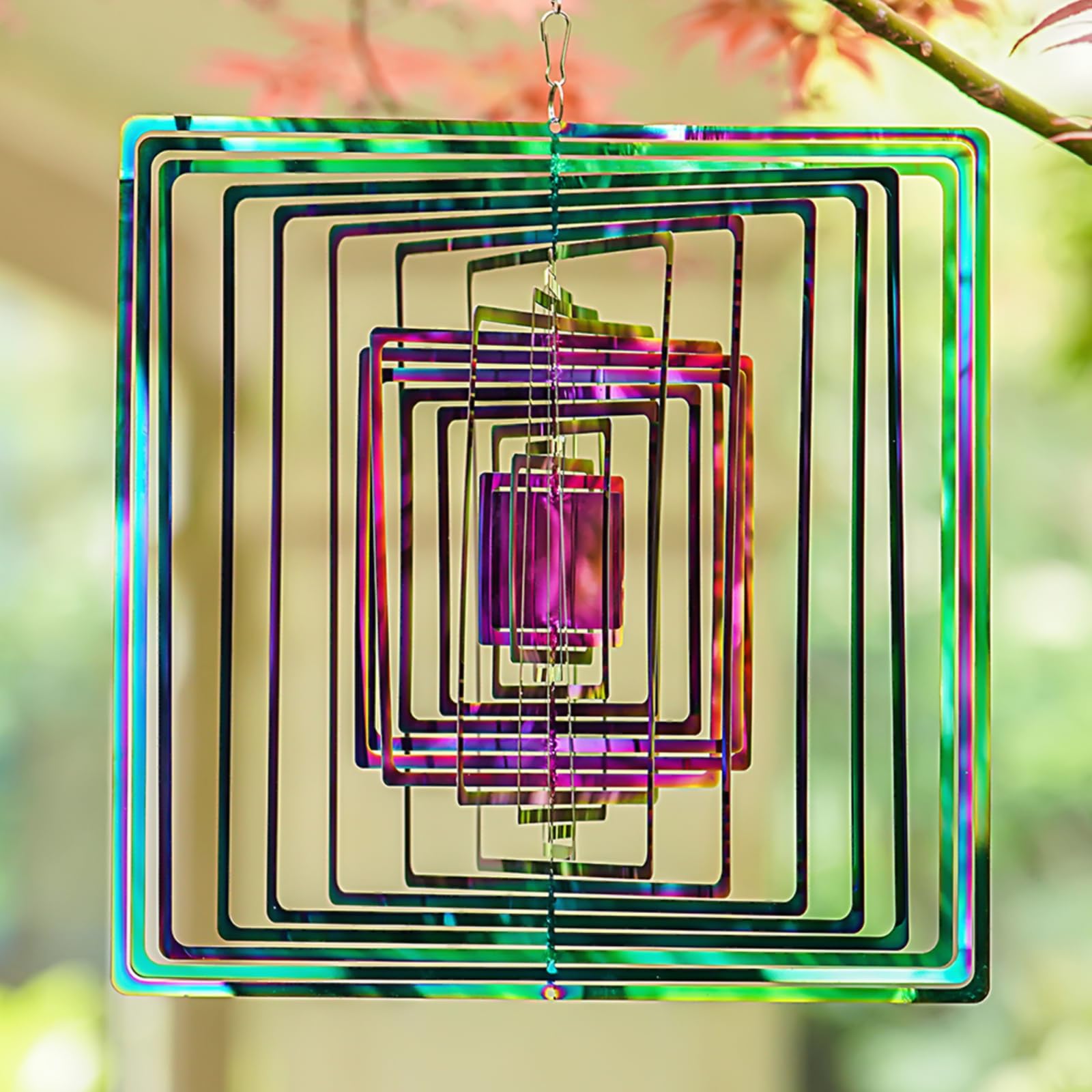 Wind Spinners Outdoor for Yard Decorations, 14 Inch, 3D Maze Shape, Wind Spinners Outdoor Clearance, Multi-Colored Rainbow Coating, Stainless Steel Reflective for Yard, Wind Spinners Outdoor Hanging