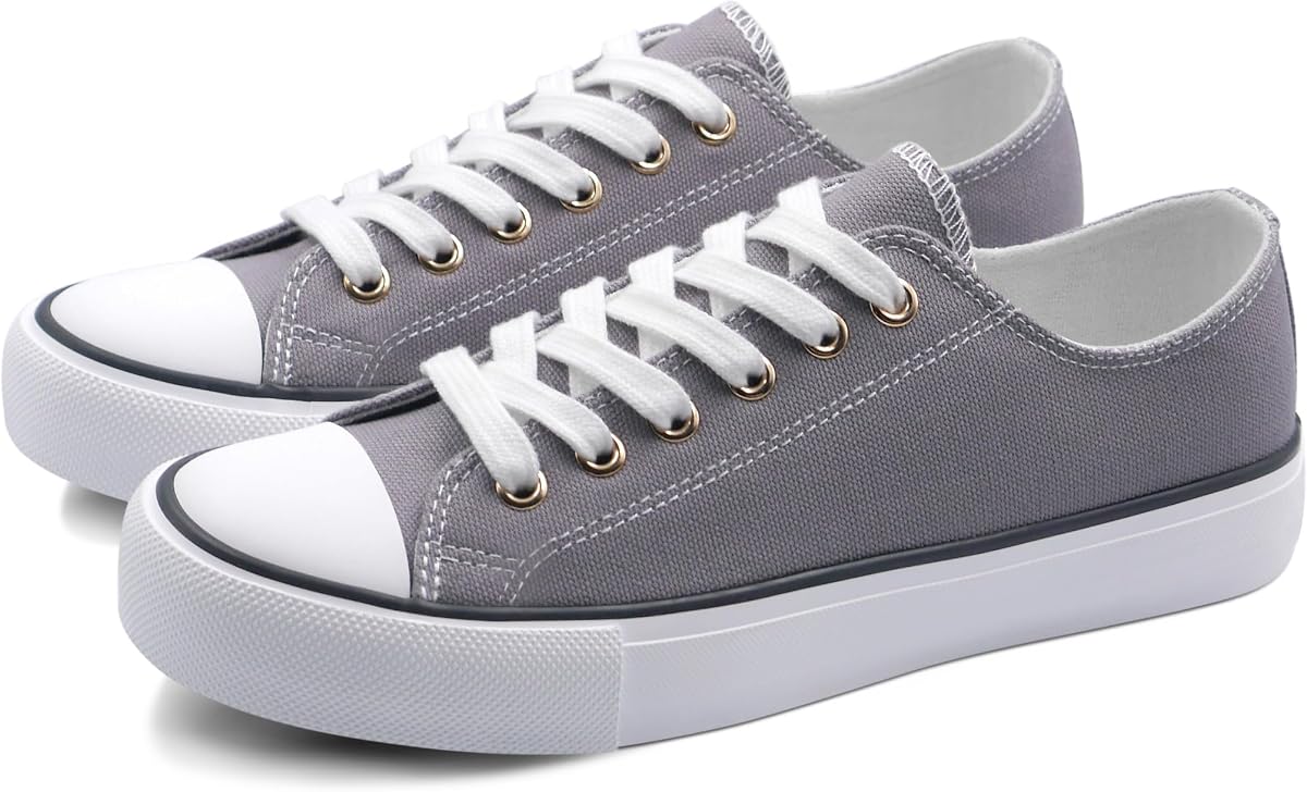 ANTLULU Zapatos de lona para mujer con cordones y parte superior baja, zapatillas casuales de moda, clásico en blanco y negro