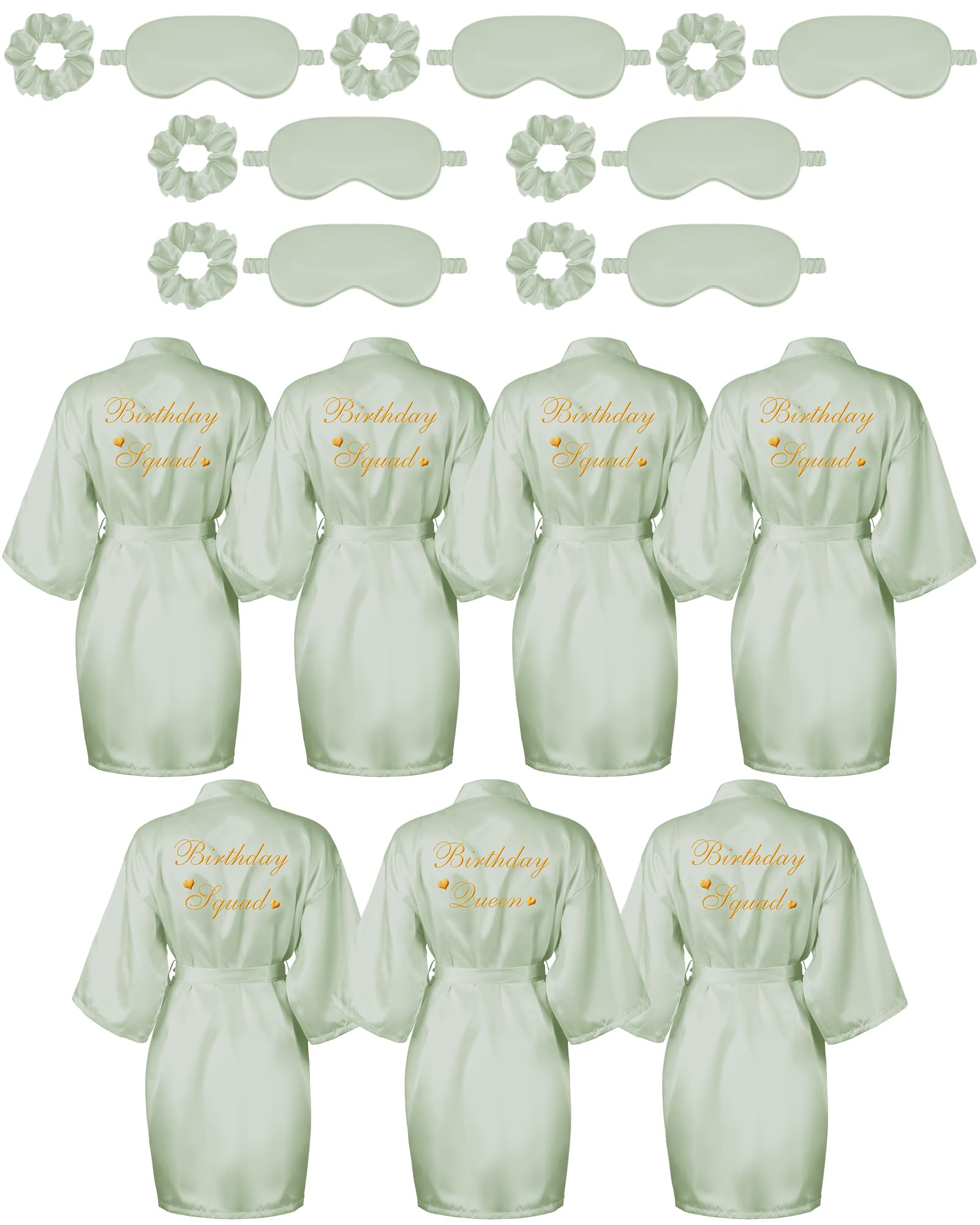 Neer 21 Pcs Women Birthday Party Robe Set Queen Squad Kimono Satin Bathrobes with Eye Mask and Scrunchie for Birthday