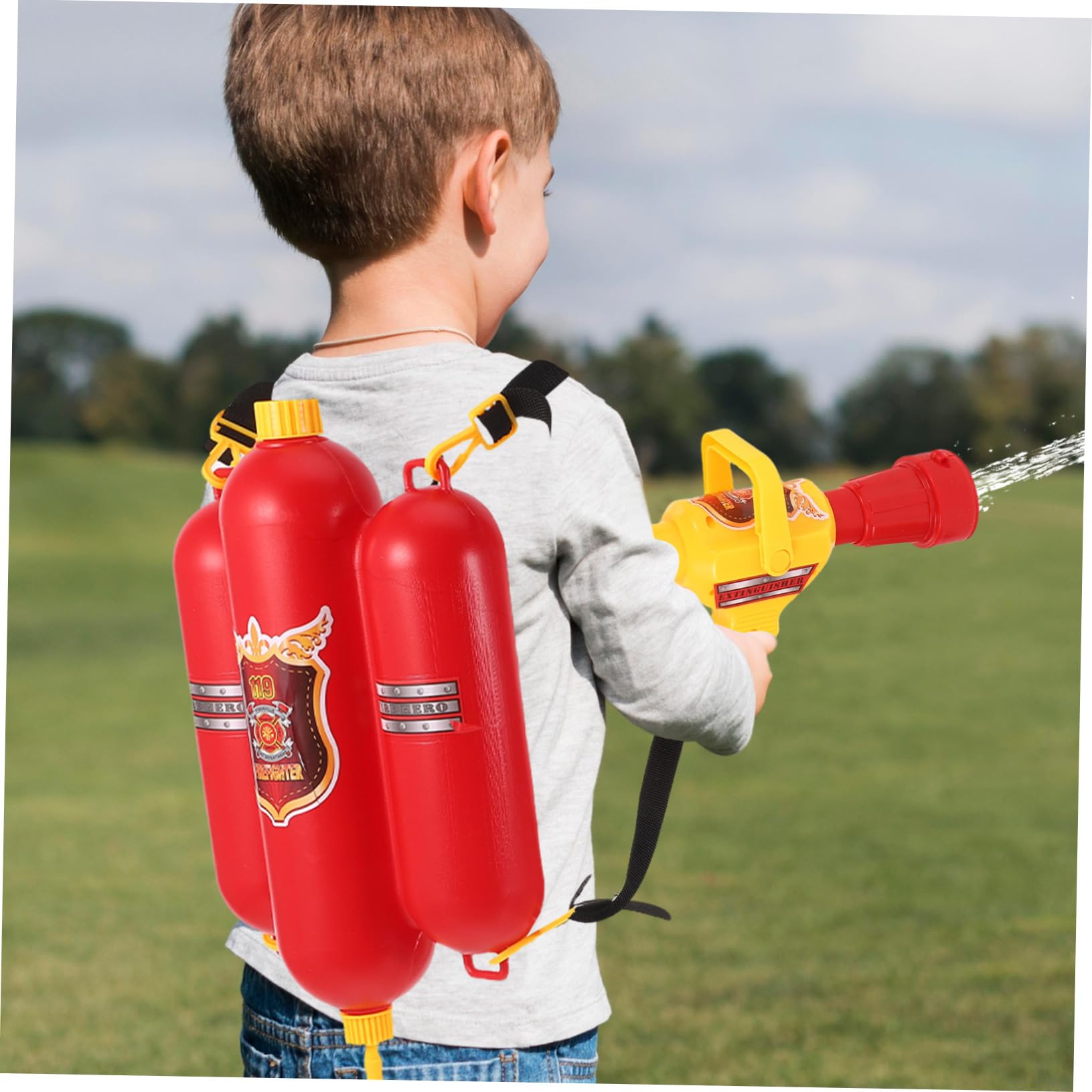 Pistola ad Acqua Zaino Antincendio Rosso per Bambini | Backpack Water Shooter, Kids Water Shooter Toy, Vacanze Estive, Plastico Leggero per Giardino e Piscina