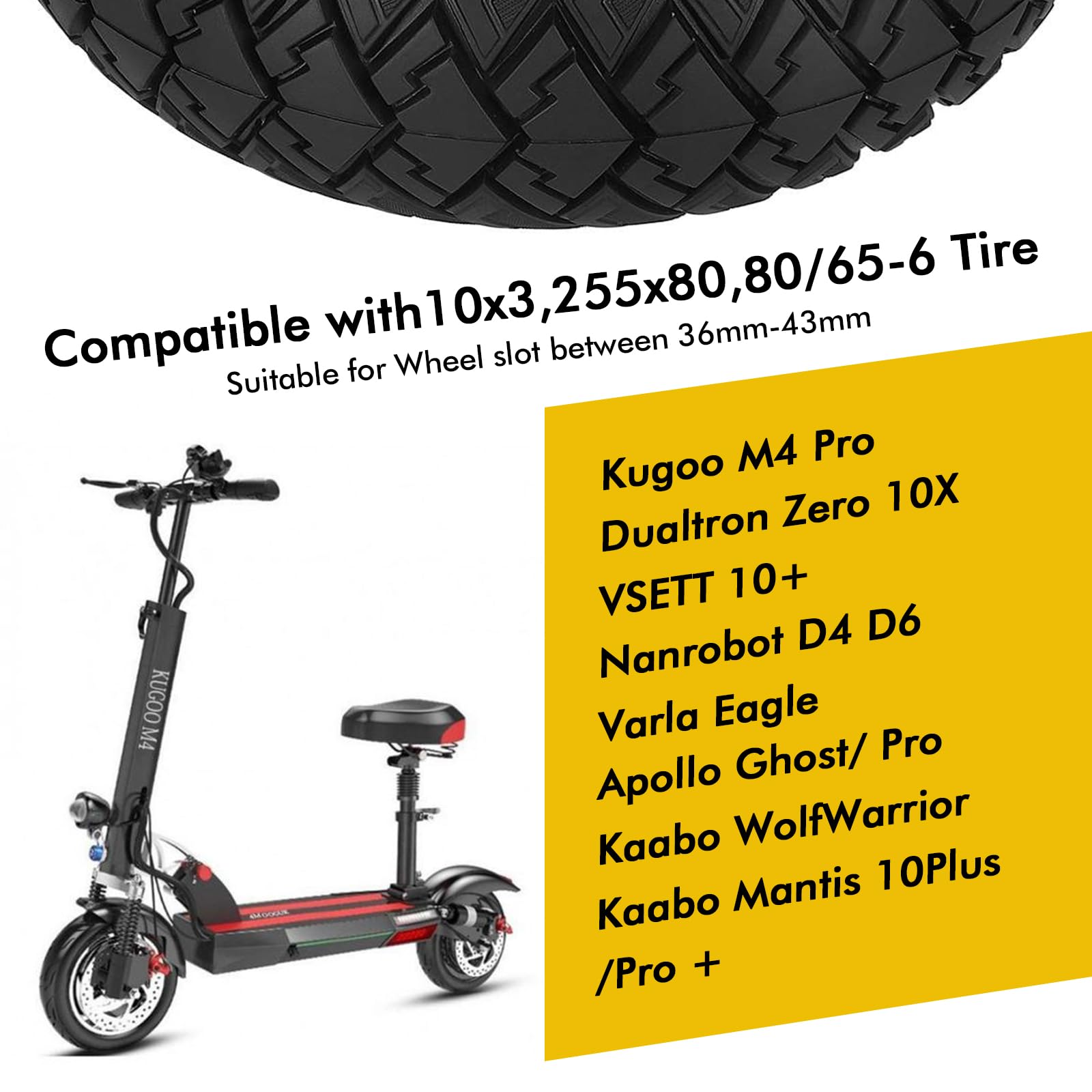 10×3 Pneumatico Solido per Scooter，255 x 80(80/65-6) Ruota Monopattino per Kukirin G3/Kaabo Wolf Warrior/Kugoo M4 /Mantis 10/Zero 10X,10 Pollici Ruota di Ricambio Antiscivolo e Antiforatura