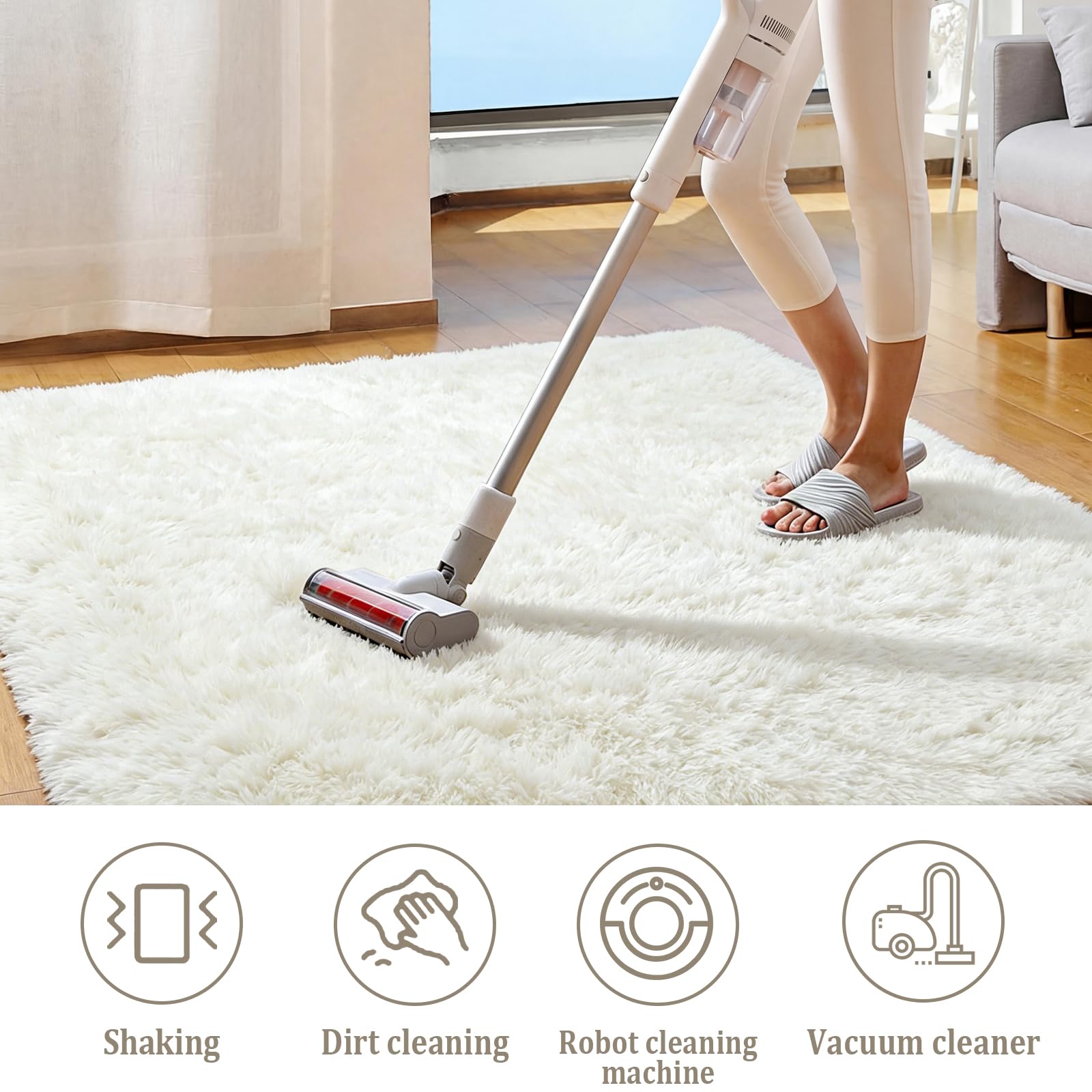 Homcomodar Hochflor Teppich Wohnzimmer Beige Teppich Wohnzimmer 200x300 Große Teppiche Anti-Rutsch Teppiche Kinderzimmer Schlafzimmer FlauschigerTeppich