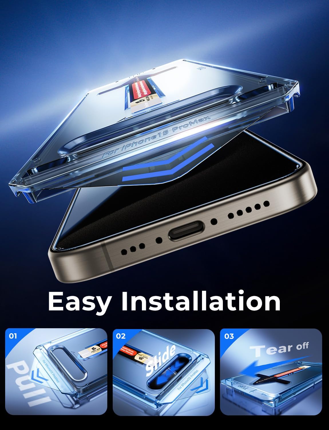 MAGIC JOHN 2 Pack for iPhone 15 Pro Max 6.7 inch Privacy Glass Screen Protector, Auto Dust-Elimination Installation, Bubble Free, Easy Installation