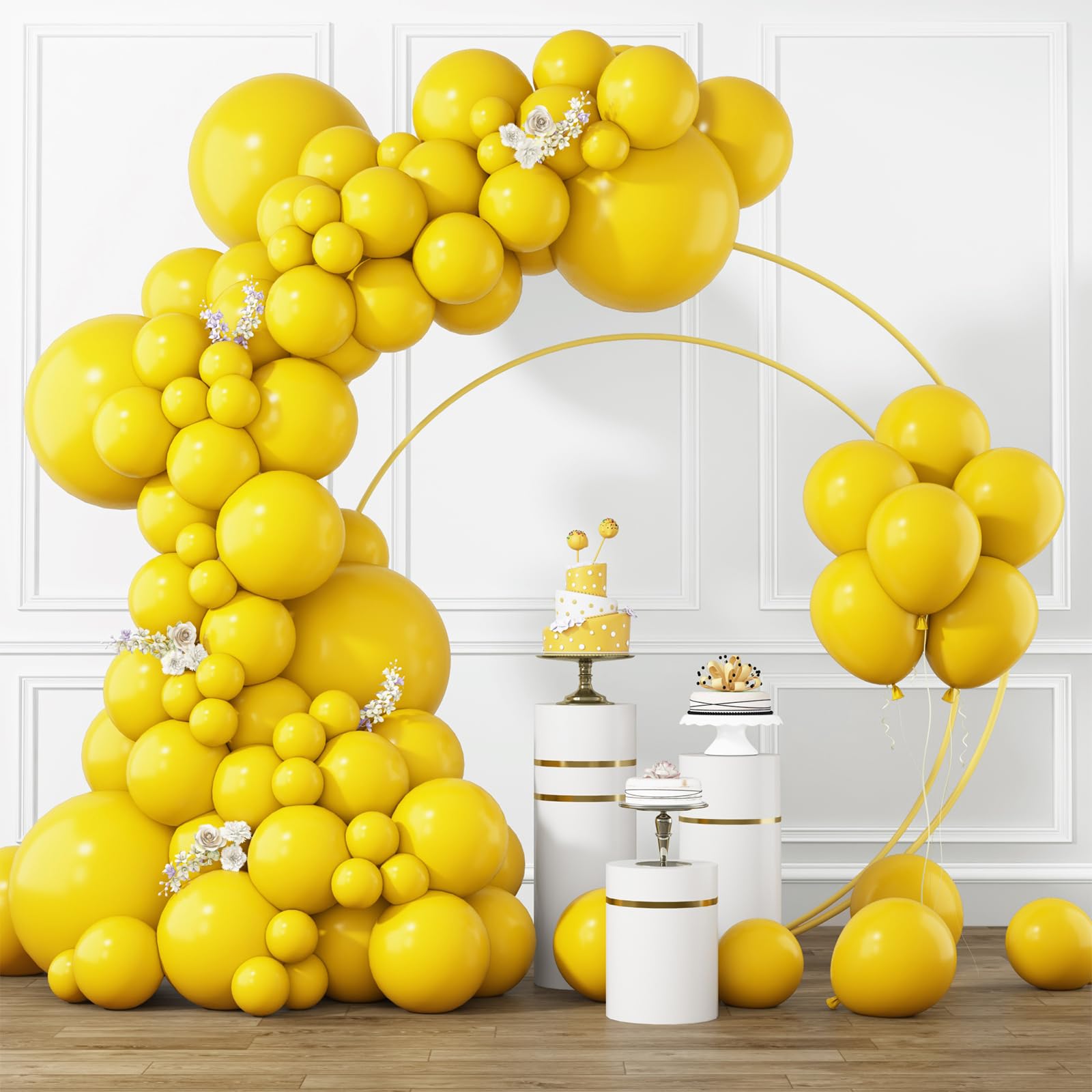 RUBFAC Yellow Balloons Different Sizes 105pcs 5/10/12/18 Inch Yellow Balloon Garland Kit for Wedding Baby Shower Birthday Party Supplies Bridal Shower
