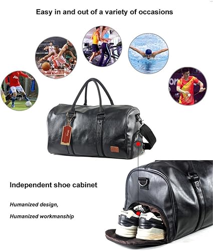 Miniatura 4 de Bolso de viaje impermeable vintage Bolsa de equipaje de cuero de gran capacidad Bolsa de lona de fin de semana para hombres (negro)