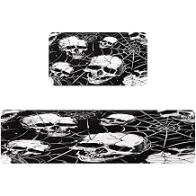 2 Pieces Kitchen Mat Dead Skull on Spiderweb Black, Non Slip Washable Floor Rug, Absorbent Kitchen Mat Runner Rug for Kitchen, Hallway, Laundry Room