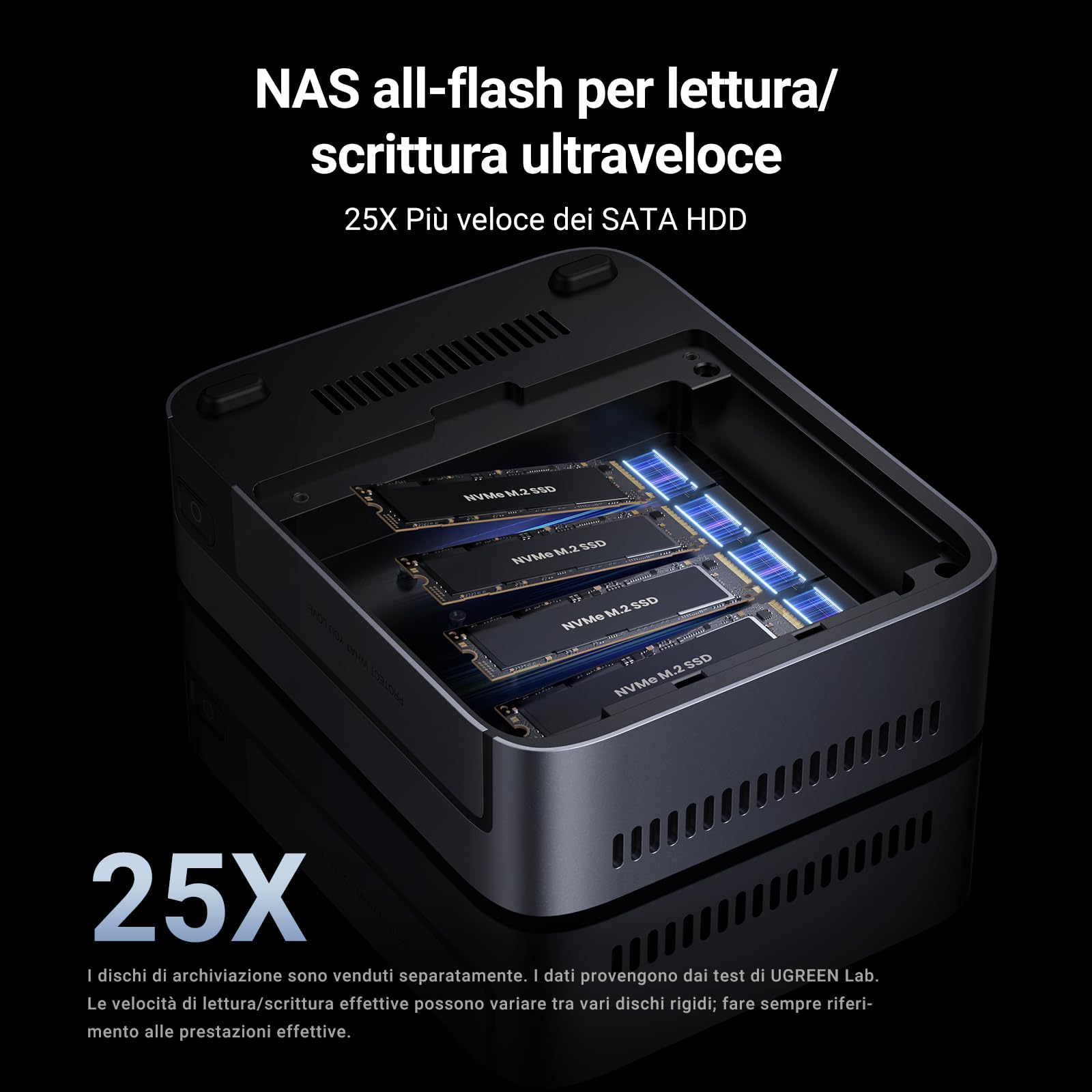 UGREEN NASync DXP480T Plus 4 Bay All-Flash SSD NAS, CPU Intel i5 1235u 10-Core, 8 GB di RAM DDR5, 128 GB di SSD, porta 10 GbE, Wi-Fi 6, 4 slot M.2 NVMe, HDMI 8K, 2 x TBT4 (senza disco)