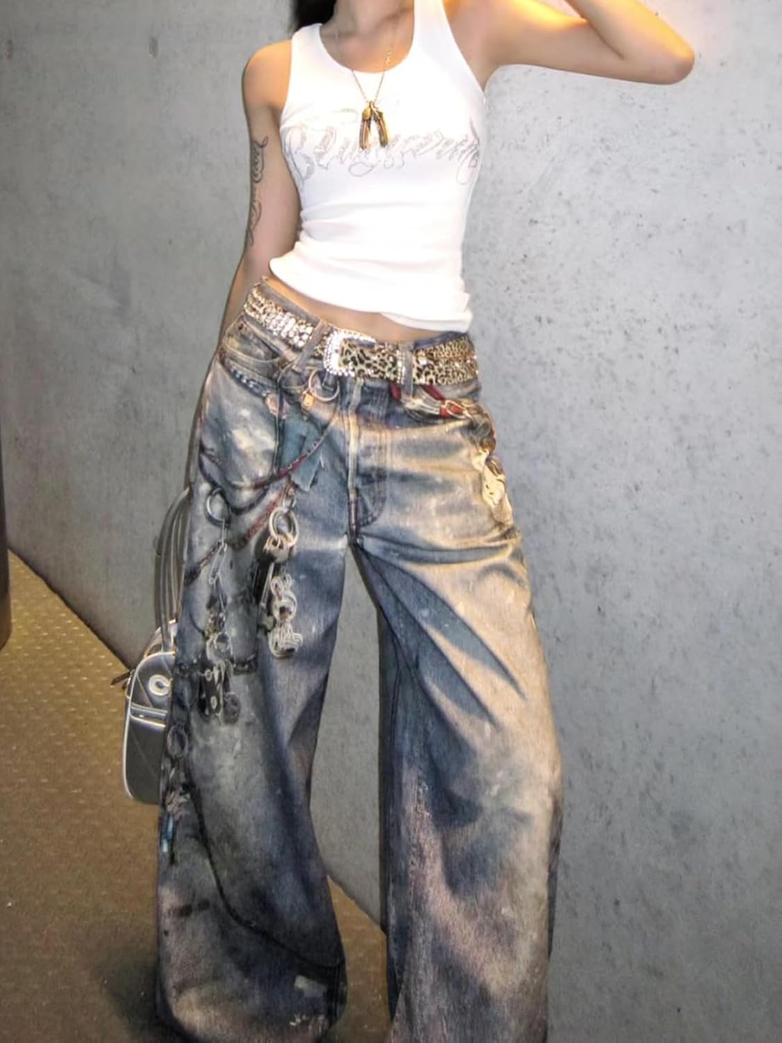 Angsuttc Women’s High Waisted Wide Leg Pants 3D Digital Print Baggy Fit Elastic Waist Y2K Street Style Lounge Pants - Image 7