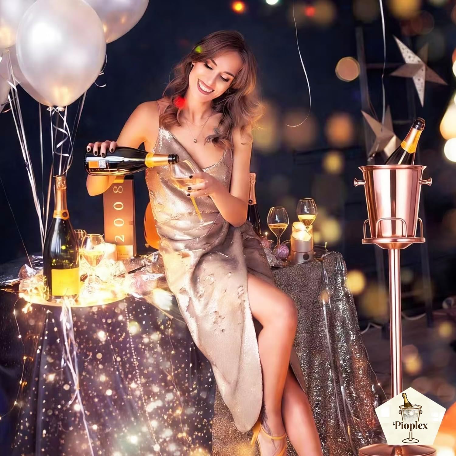 Ice Bucket with Stand Champagne Ice Bucket for Party Stainless Steel Stand Champagne Barrel Wine Barrel for Beer Bar Wedding KTV Club Kitchen and Bar Supplies, Gold, Pack of 1 (rose gold, 2 packs) 2 packs Rose Gold