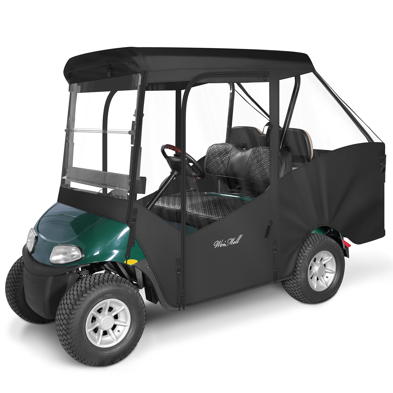 WEIMELL 4 Passenger Golf Cart Enclosure for EZGO RXV Short Roof 2+2 4-Seater Waterproof Windproof Driving Rain Cover 4-Sided Clear Windows Roll-up Door Black