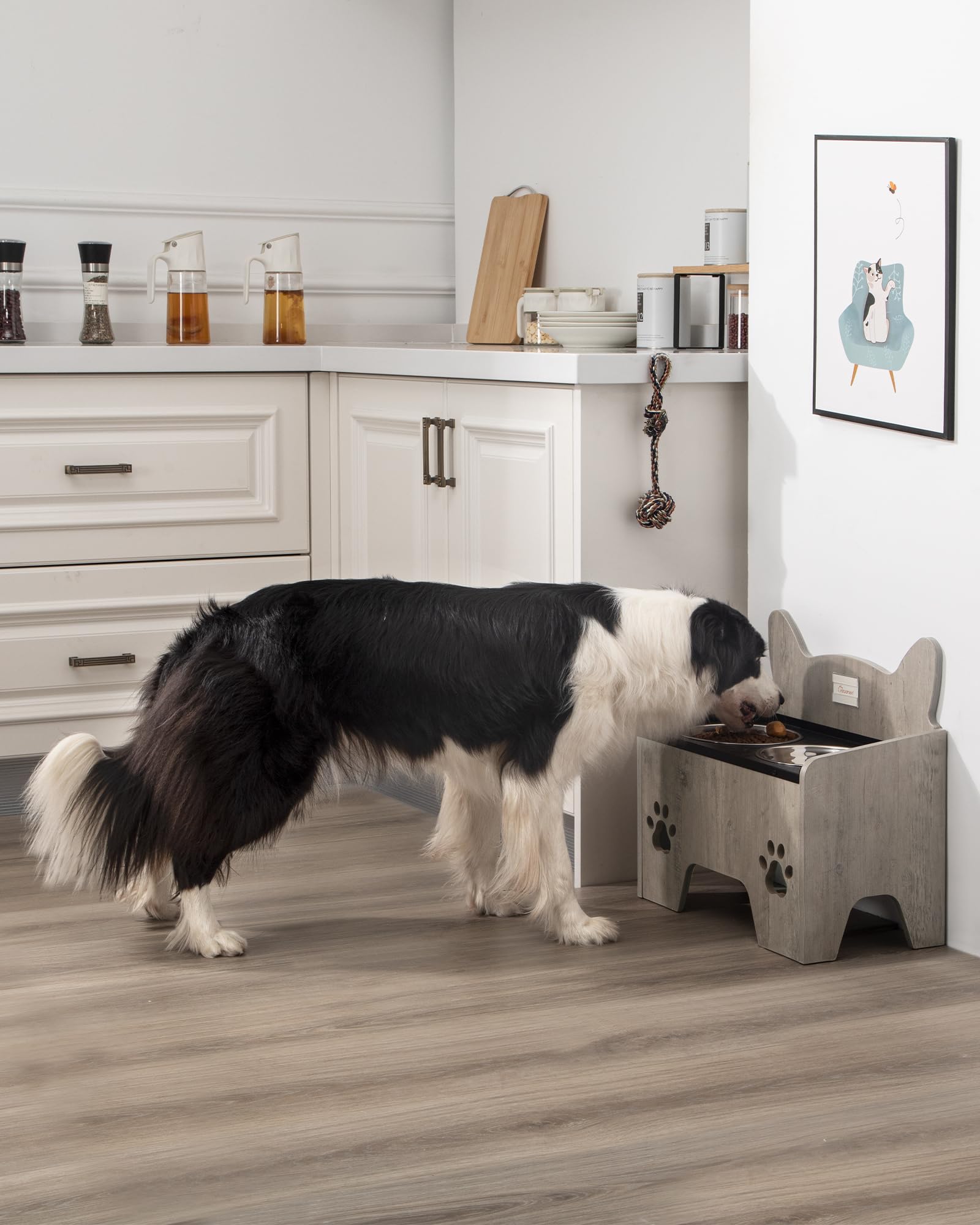 Hzuaneri Cuenco Elevado para Perros, Soporte para Cuencos para Perros con 2 Cuencos de Acero Inoxidable, Juego de Cuencos para Perros Antiderrames, Gris PB07105B