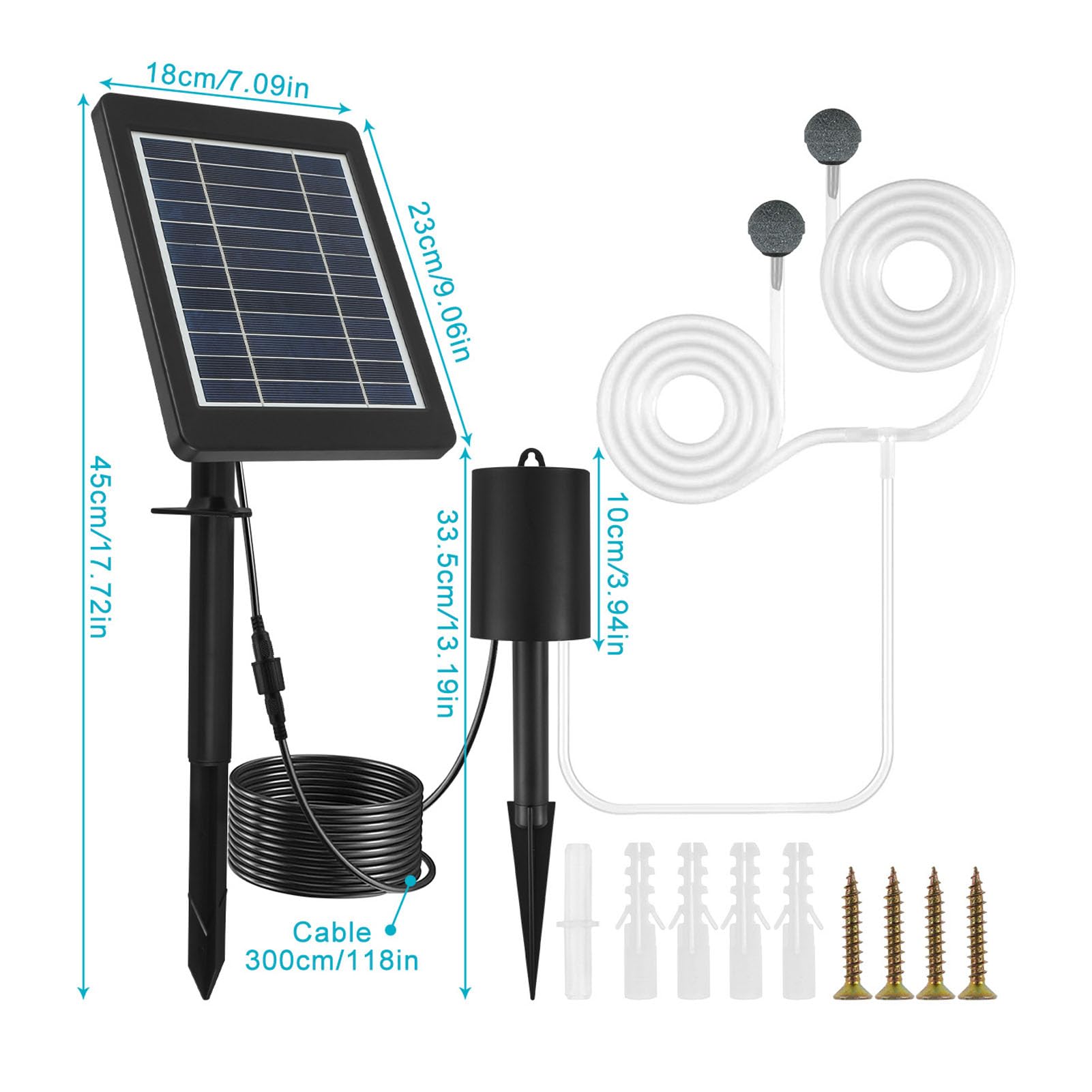 FTVOGUE Bomba de Oxígeno Solar Bomba Aireadora Ajustable con Panel Solar