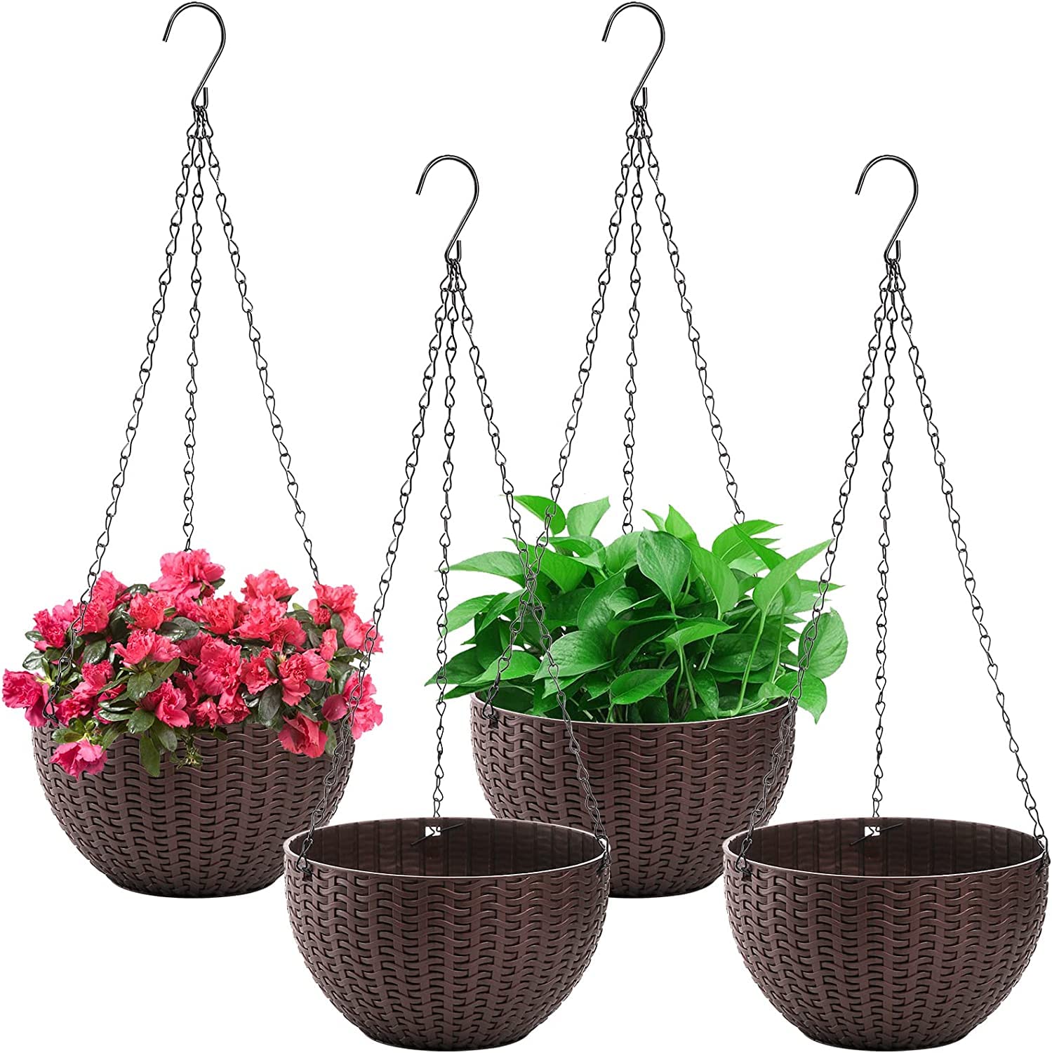 Tim Tim Agro Set of 4 Colors 5 inch Self-Watering Hanging Planters, Garden Flower Plant Pot Container, Hanging Basket Planter with Drainer and Chain for Indoor Outdoor Use (B0BXT9WMK8) Amazon Price History, Amazon Price Tracker