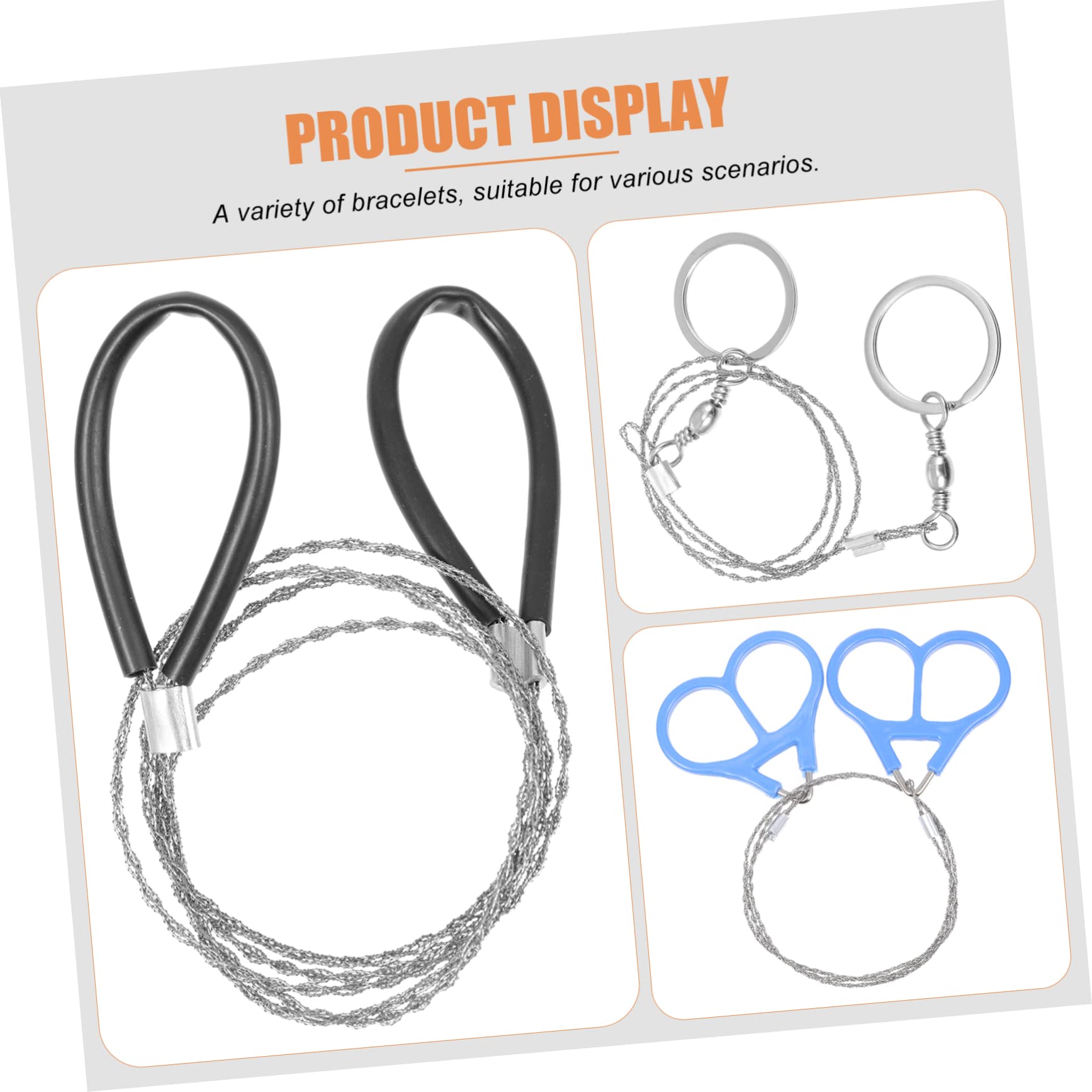 Abaodam 2sets Hand-pulled Wire Saws Portable Survival Wire Saws in Stainless Steel for Outdoor Activities 3pcs*2