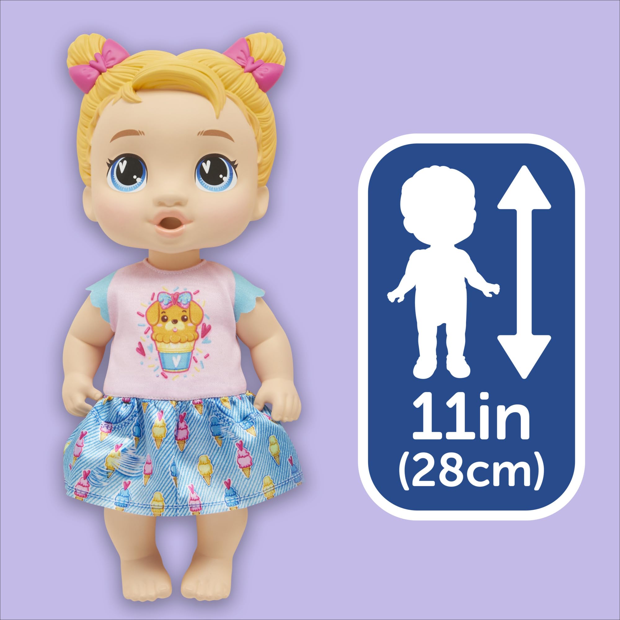 Baby Alive, Sweet Snacks Harper Hugs, Bambola con Cibo Finto, Capelli biondi, 28 cm, Giocattoli per Bambine e Bambini dai 3 Anni in su
