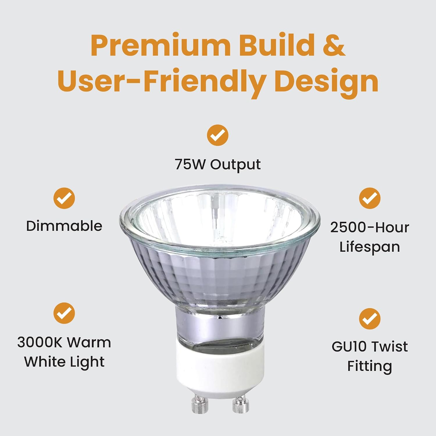 GU10 Halogen Heat Spot Light Bulb 6 Pack 120V 75 Watt Twist NP5 Fitting Candle Warmer Replacement High Intensity Heat Dimmable Wax Burner Bathroom 75W Heating Scented Melts