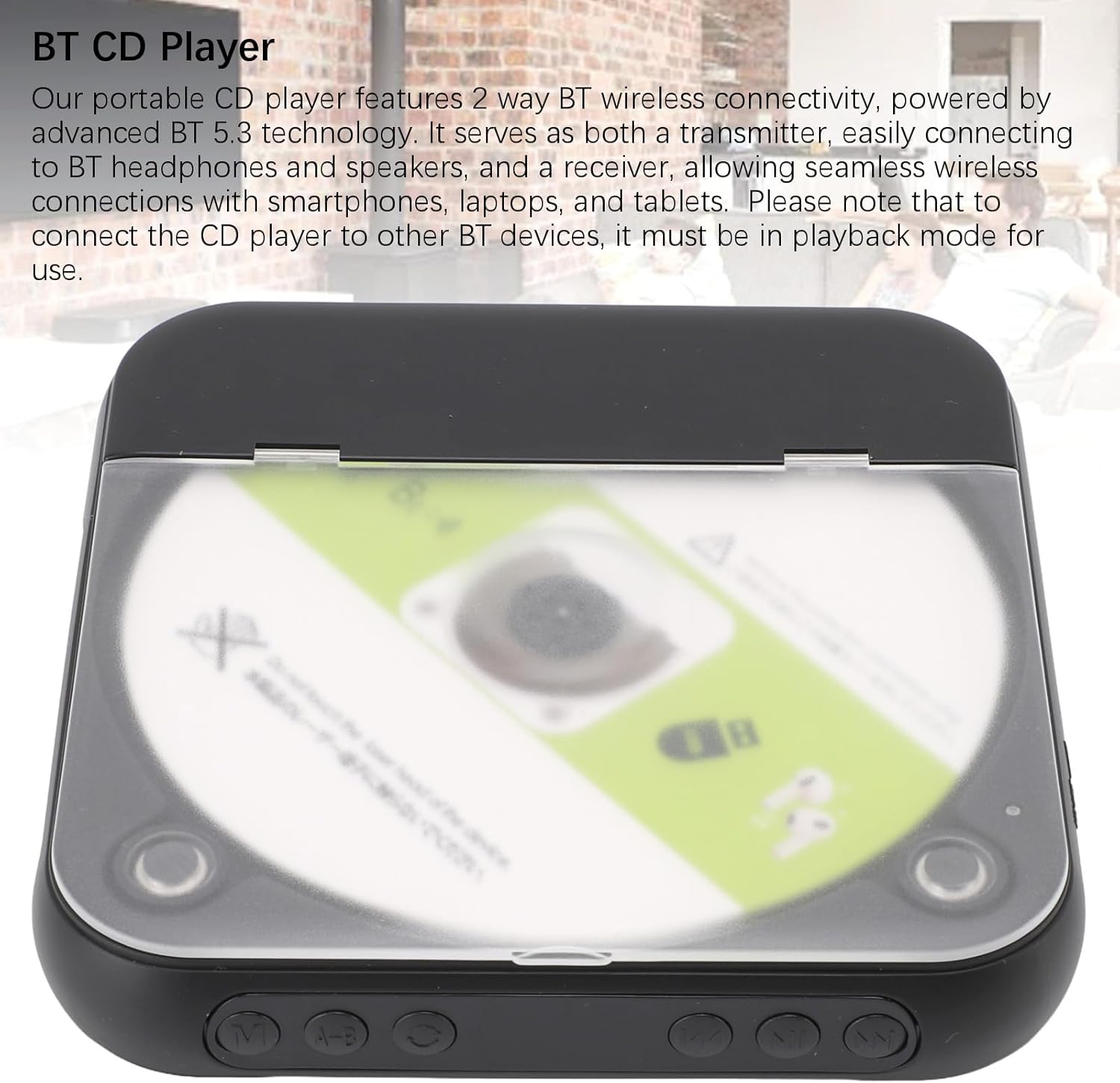 Tangxi Portable CD Player with Bluetooth 5.3, USB CD Player, CD R RW MP3 WMA Support, Built in 2000mAh Battery, 12H Playback, for Home Car Travel