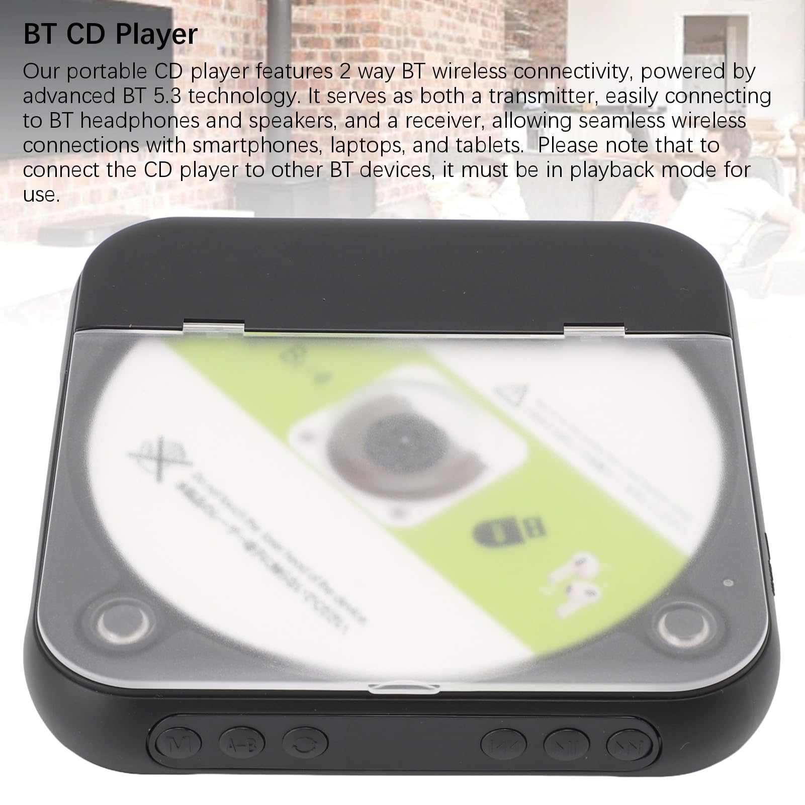 Reproductor de CD Portátil para el Hogar, Reproductores de CD Retro BT Recargables, 12H