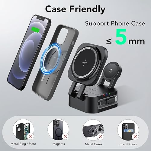 Miniatura 6 de Estación de carga 3 en 1 de carga rápida, cargador inalámbrico plegable magnético, compatible con iPhone 17 16 15 14 13 12 Pro Max, Apple Watch,