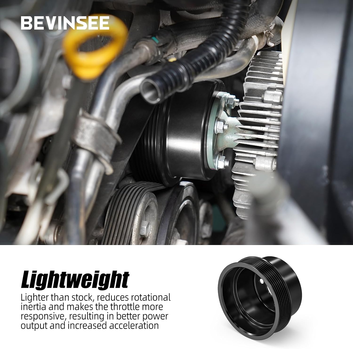 Bevinsee Water Pump Pulley Compatible with Toyota Tacoma 2005-2015, 4Runner 2003-2024, FJ Cruiser 2007-2014, Tundra 2005-2014, 16371-0P010, 1GR-FE 4.0L Engine 4Runner Accessories (Black)