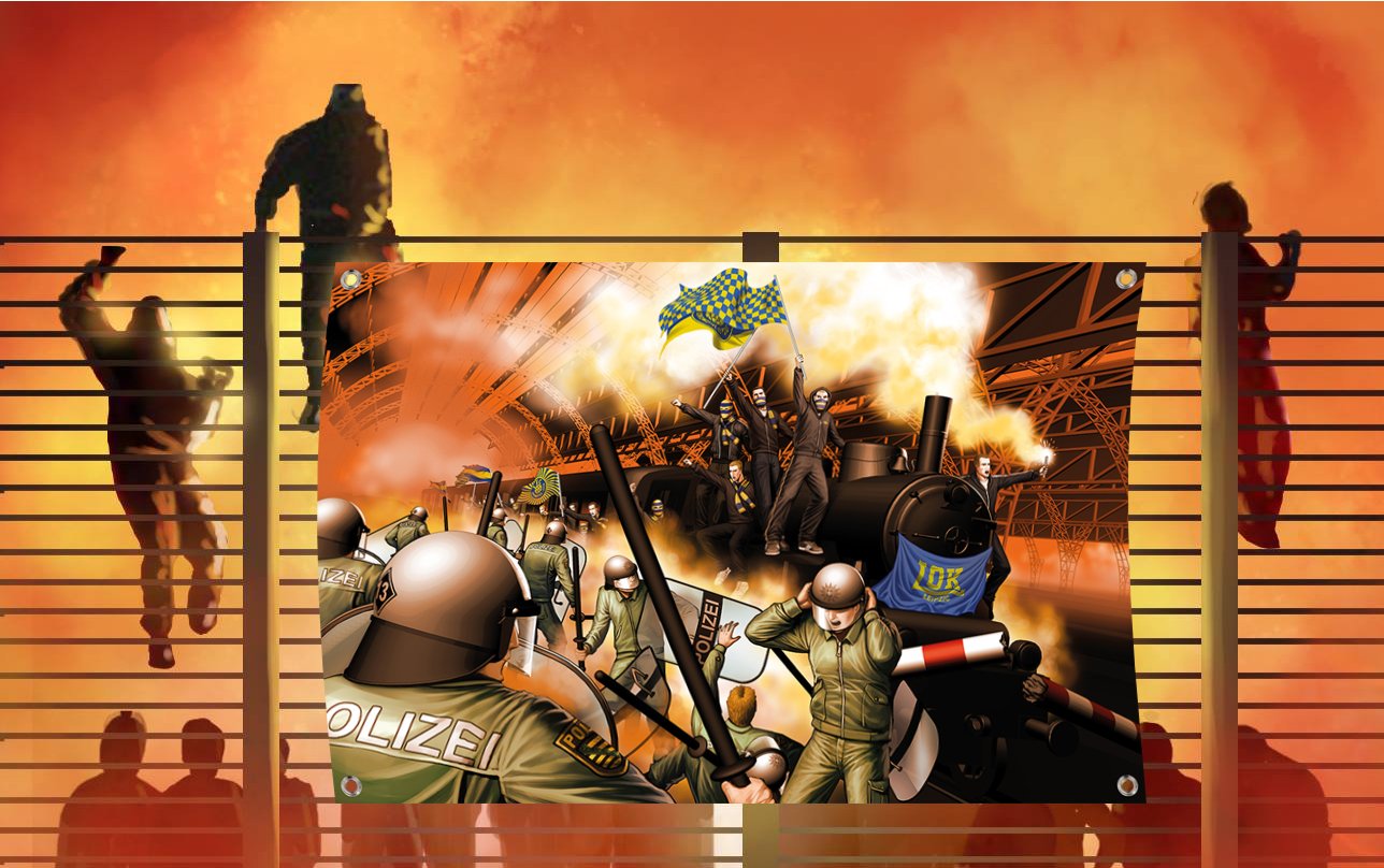 Ultras Leipzig Away Zug Bild auf PVC Plane / PVC Banner inkl Ösen, Maße: 80x60 cm
