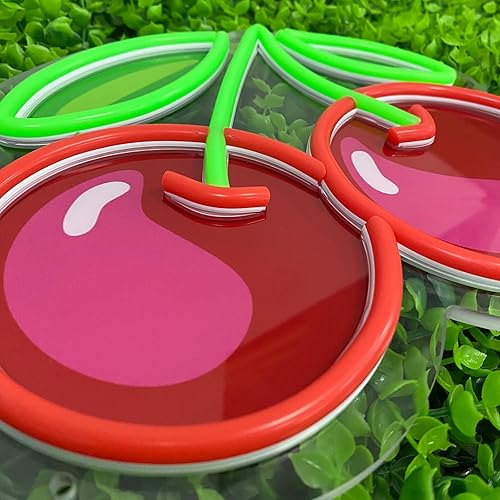 Miniatura 7 de Letrero de neón de cereza, bonita luz LED de neón para decoración de pared, temporizador, luz nocturna hecha a mano para el hogar, dormitorio,