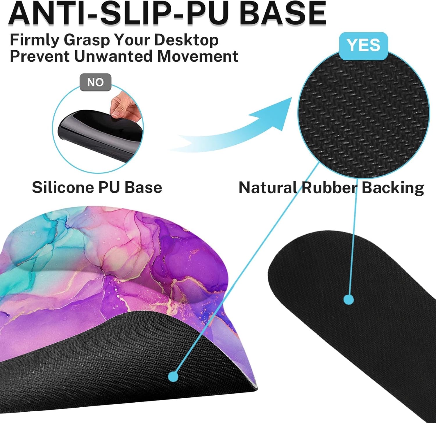 Arttown Purple Blue Marble Desk Mat, Painting Golden Mouse Pad Set with Wrist Support, 4-in-1 Large Mousepad+Keyboard Wrist Rest+Mouse Wrist Rest+Coaster with Ergonomic Design, Non-Slip Mat