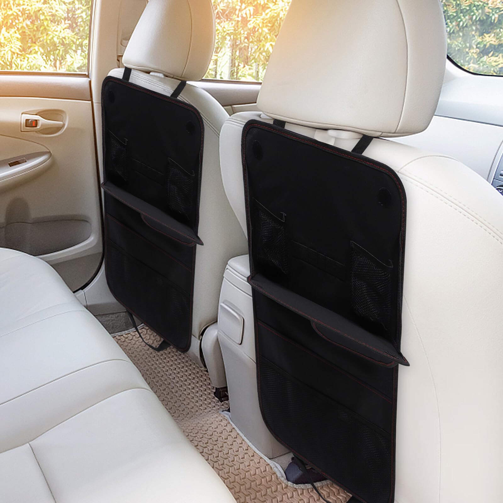 Protector Asiento Trasero Coche con Mesa Organizador Bolsa Almacenamiento Resistente Oxford Negro para Viaje y Comida