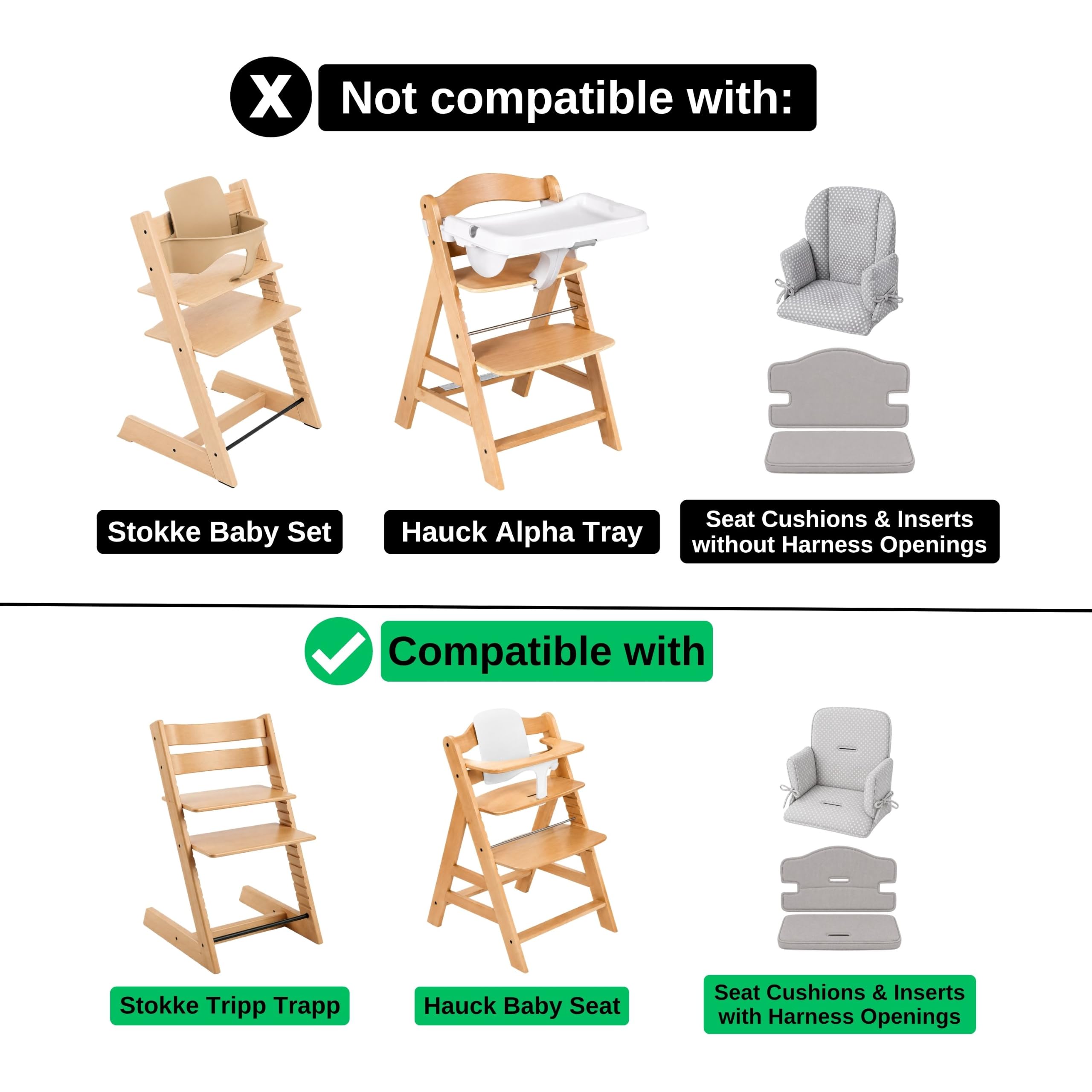 Arnés de seguridad para trona con almohadillas para el cinturón, 1 Set, compatible con Hauck, Stokke Tripp Trapp, Roba, sistema de arnés de 5 puntos para tronas infantiles