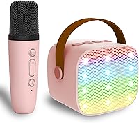 Vista 15 de Mini máquina de karaoke para niños de 4 a 12 años, altavoz Bluetooth con 2 micrófonos inalámbricos y luces LED, regalos de Navidad y cumpleaños