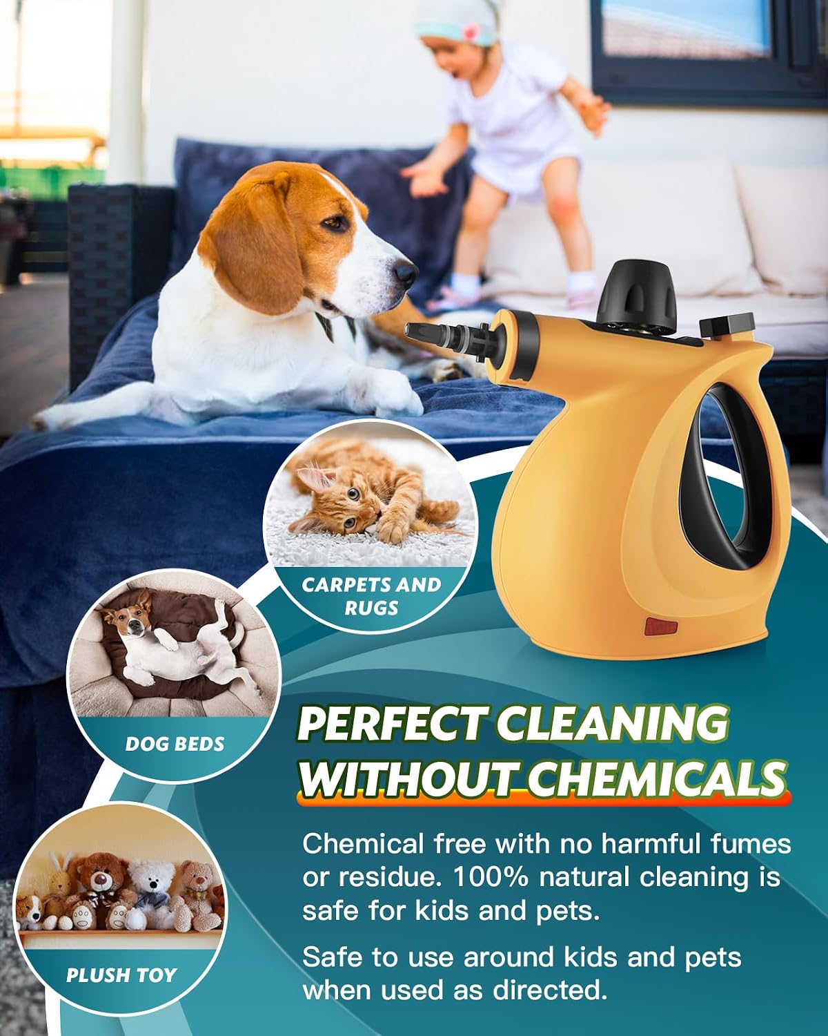 Handheld Steam Cleaner for Home Use, Multi-Purpose All Natural Steam Cleaner with 11pcs Accessories, Multi-Surface Steamer for Deep Cleaning Kitchen, Bathroom, Grout,Tile, Window, Sofa, Furniture, Car