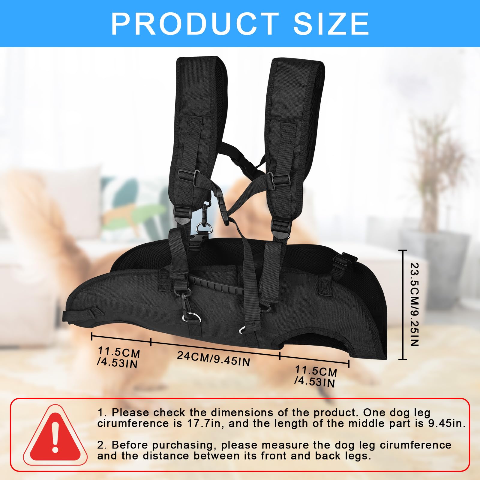 Harnais de levage pour grands chiens, sac à dos d'urgence, sac à dos pour chien, avec poignées, soutien de sécurité pour personnes handicapées, blessés ou chiens âgés de taille moyenne L