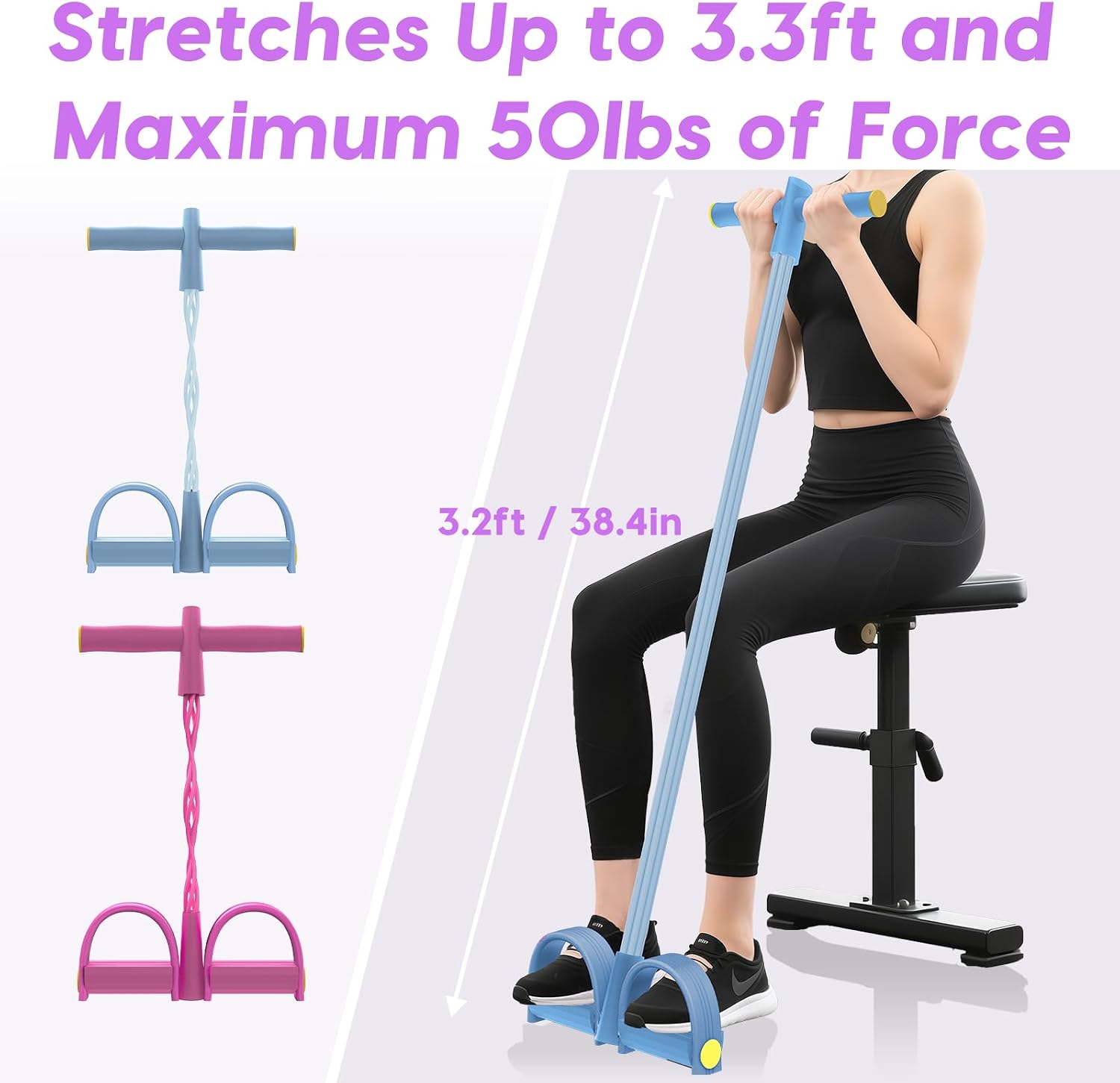 Pedal Resistance Band with Handles, 6-Tubes Natural Rubber Exercise Band | Upgrade Foot Pedal Resistance Bands for Working Out, Multifunction Fitness Equipment for Abdomen, Waist, Arm, Leg, Pilates