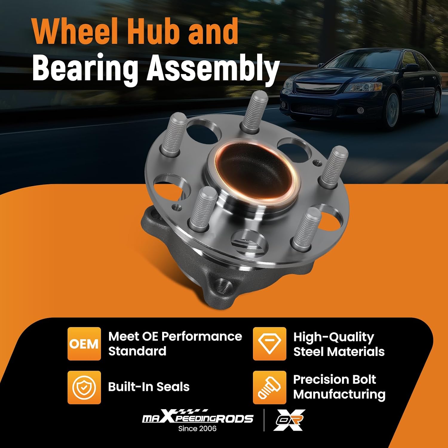 maXpeedingrods 512353 Rear Wheel Bearing and Hub Assembly for Honda Accord 2008-2012, for Acura TSX 2009-2014, 5 Lug W/ABS
