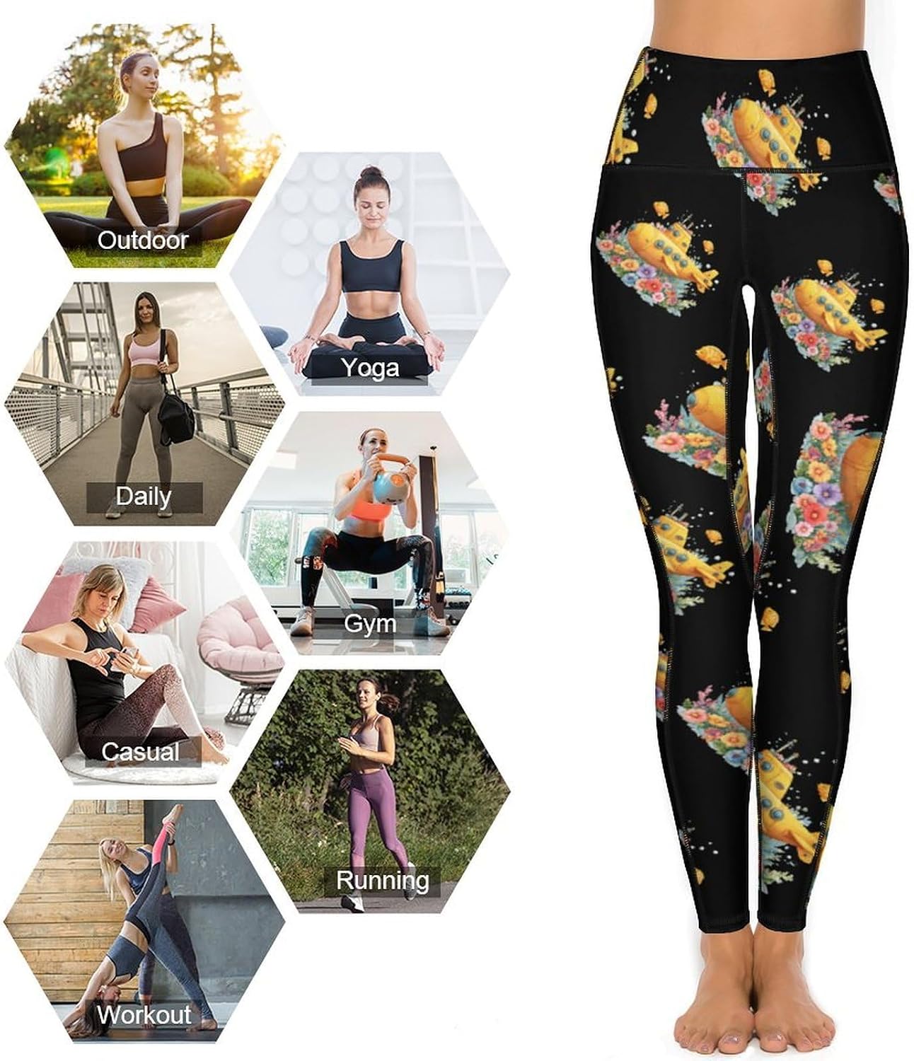 Funny Submarine Printed Yoga Leggings High Waisted Soft Stretchy Workout Pants for Women XX-Large (xx_l)