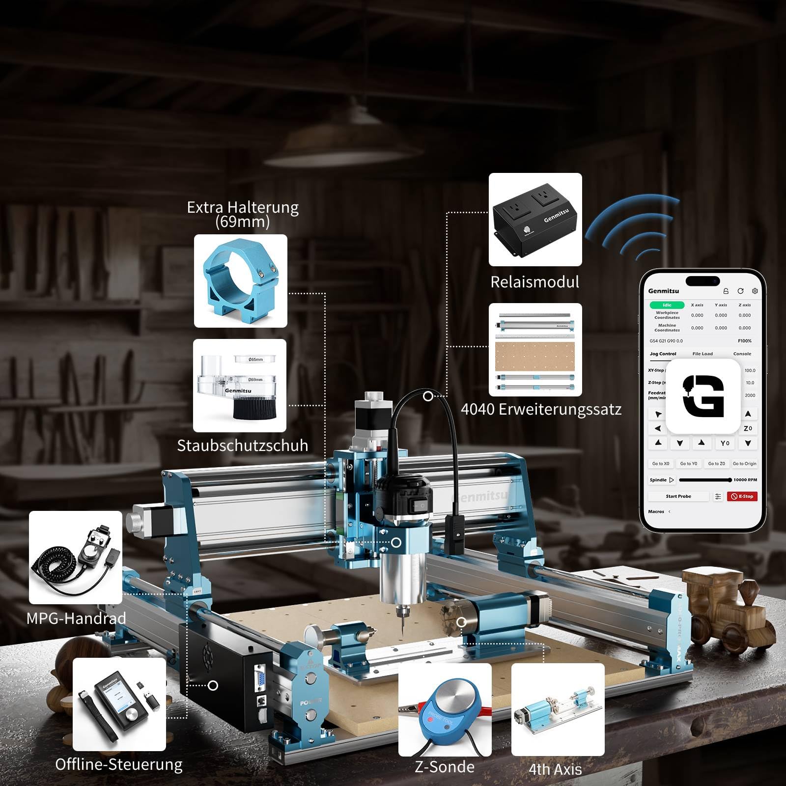 Genmitsu CNC-Fräsmaschine 4040-PRO MAX zum Fräsen von Holz, Metall und Acryl, GRBL-Steuerung, 3-Achsen-Graviermaschine mit 710-W-Trimmer und Linearschienenantrieb