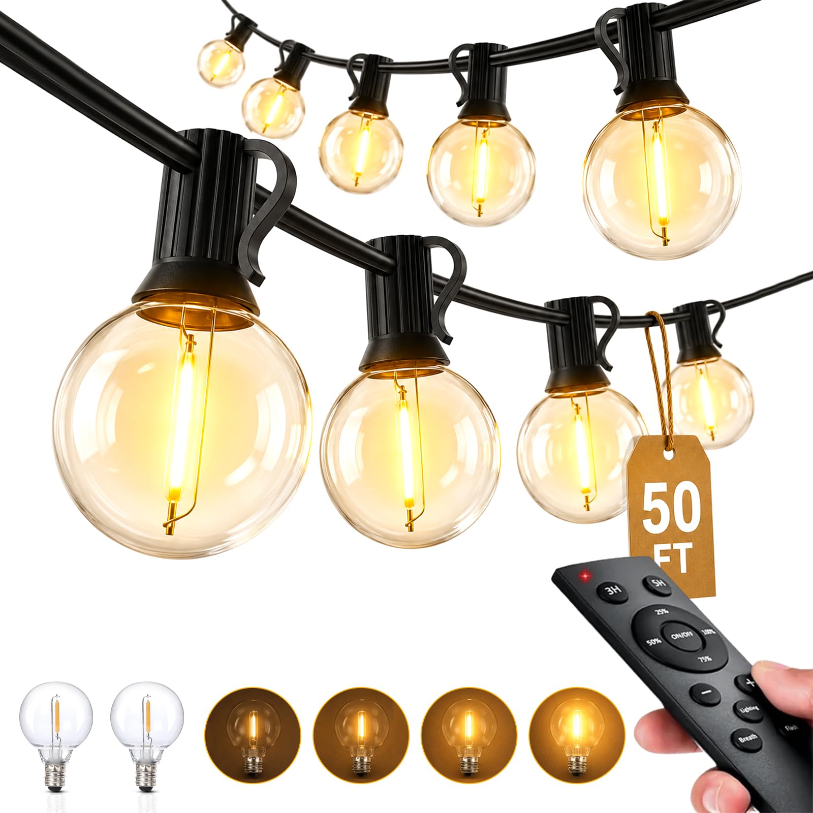 Outdoor String Lights 50ft Decorative LED Bulbs IP65 Waterproof Shatterproof for Indoor/Outdoor Energy Saving Hanging Light for Backyard Terrace Garden Balcony (24V Light Dimmable with Remote)-image-9