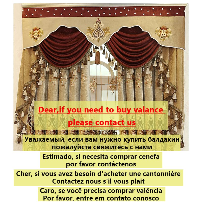 Rideaux brodés de Luxe européens pour Le Salon Rideaux pour Chambre à Coucher Marron Tulle Fenêtres Blackout Toile de Fond Valance-Tulle,W250cmxL250cm 1PC,Pull Plissé Tape