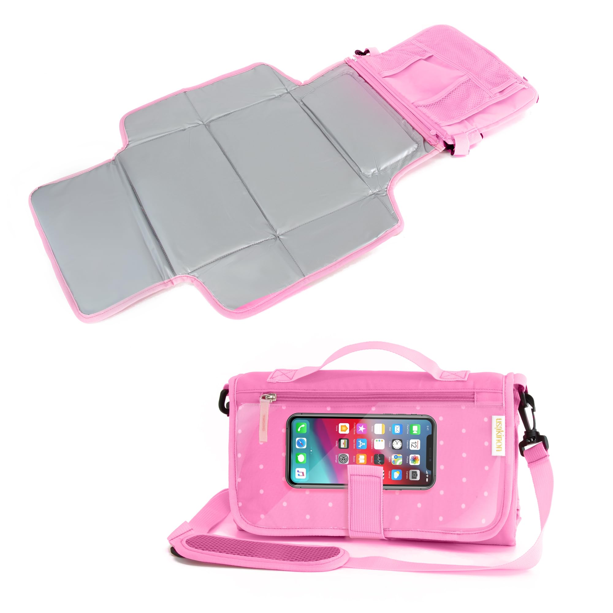Usakinon® Premium Portable Diaper Changing Pad – CPC Certified Safe, Touchscreen-Friendly Pocket, Hook and Loop Closure, Travel Diaper Clutch &